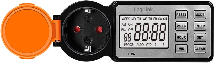 LOGILINK Outdoor-Zeitschaltuhr mit 2,2"-LCD-Display, CEE 7/3, IP44, 3600 W, schwarz/orange