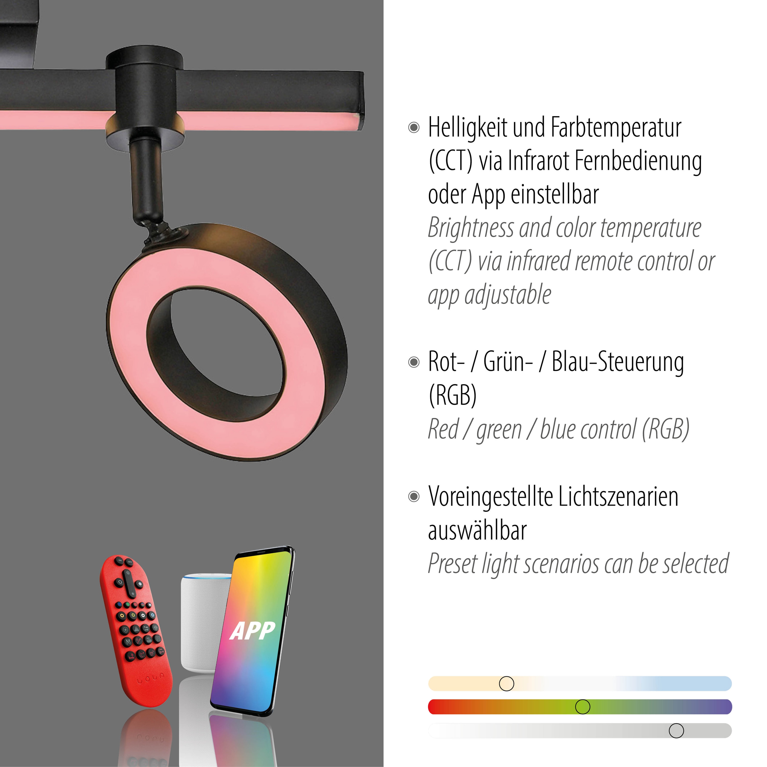 JUST LIGHT LED-Deckenleuchte 12075-18 schwarz, 10,5 W, 1300 lm, CCT, RGB, Smart Home