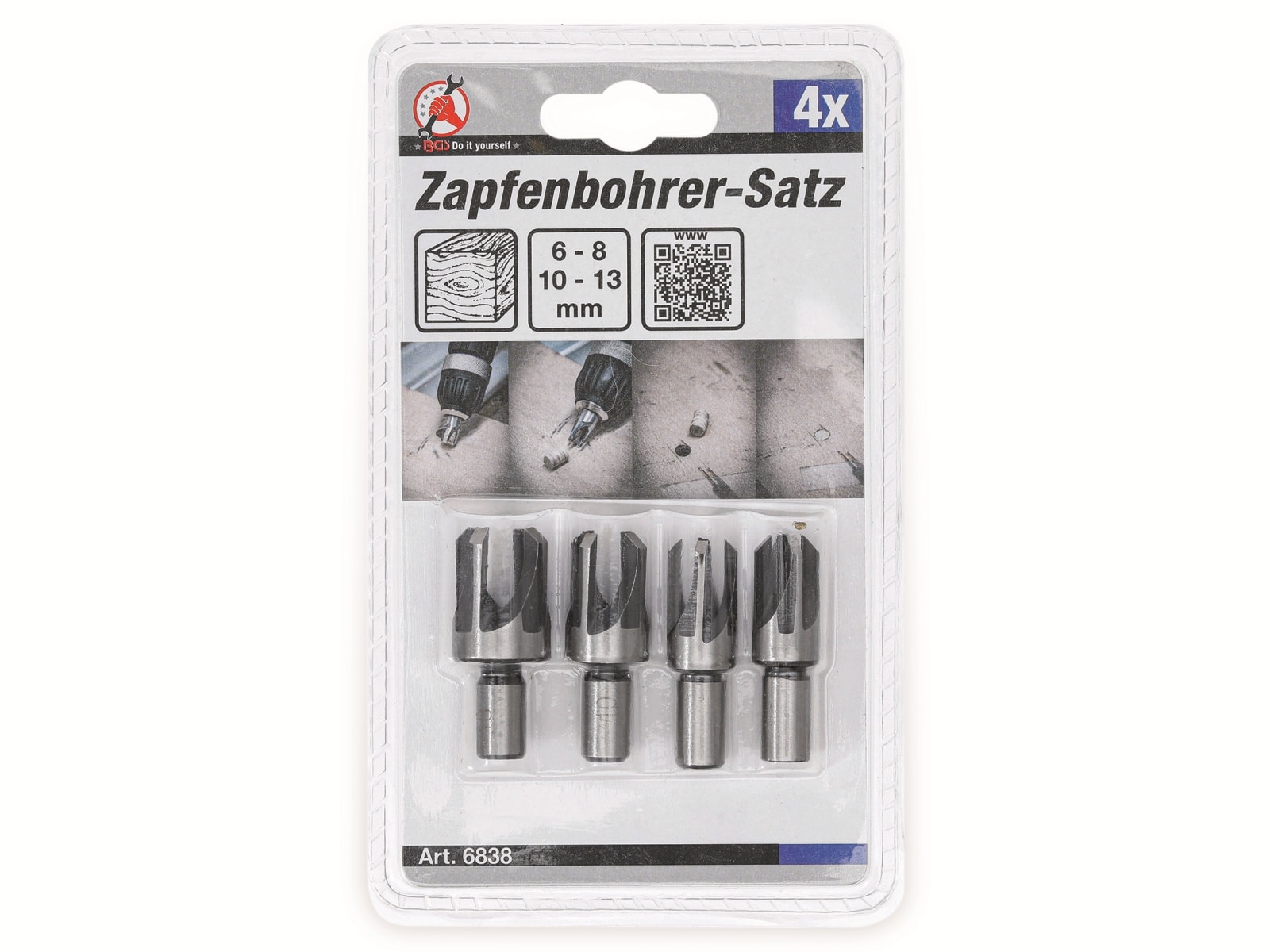 BGS TECHNIC Zapfenbohrer-Satz DIY 6838, 4-teilig