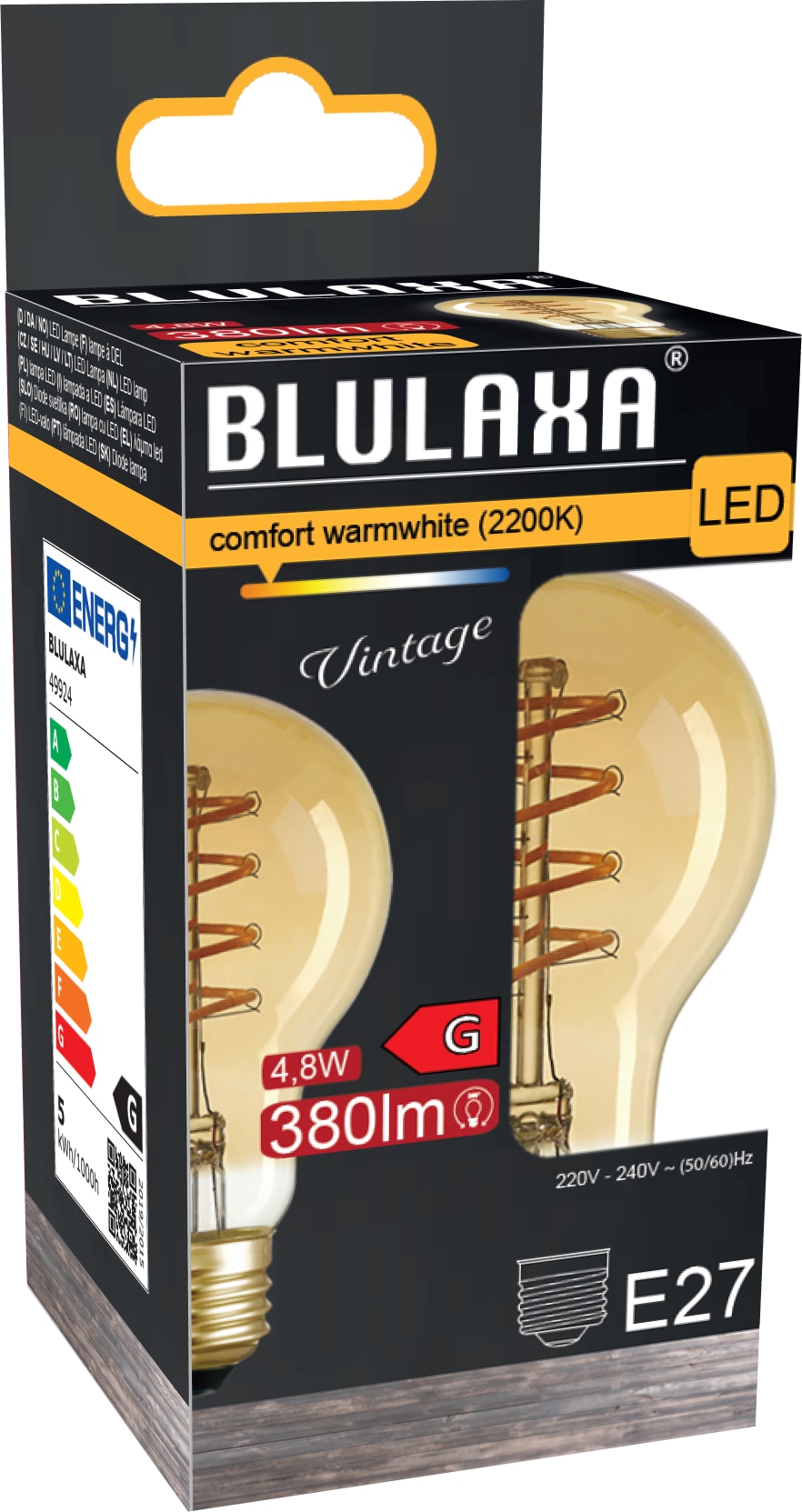 BLULAXA LED FlexFilament A60, E27, 4,8 W, 2200 K, EEK: G, 380 lm, IP20, warmweiß