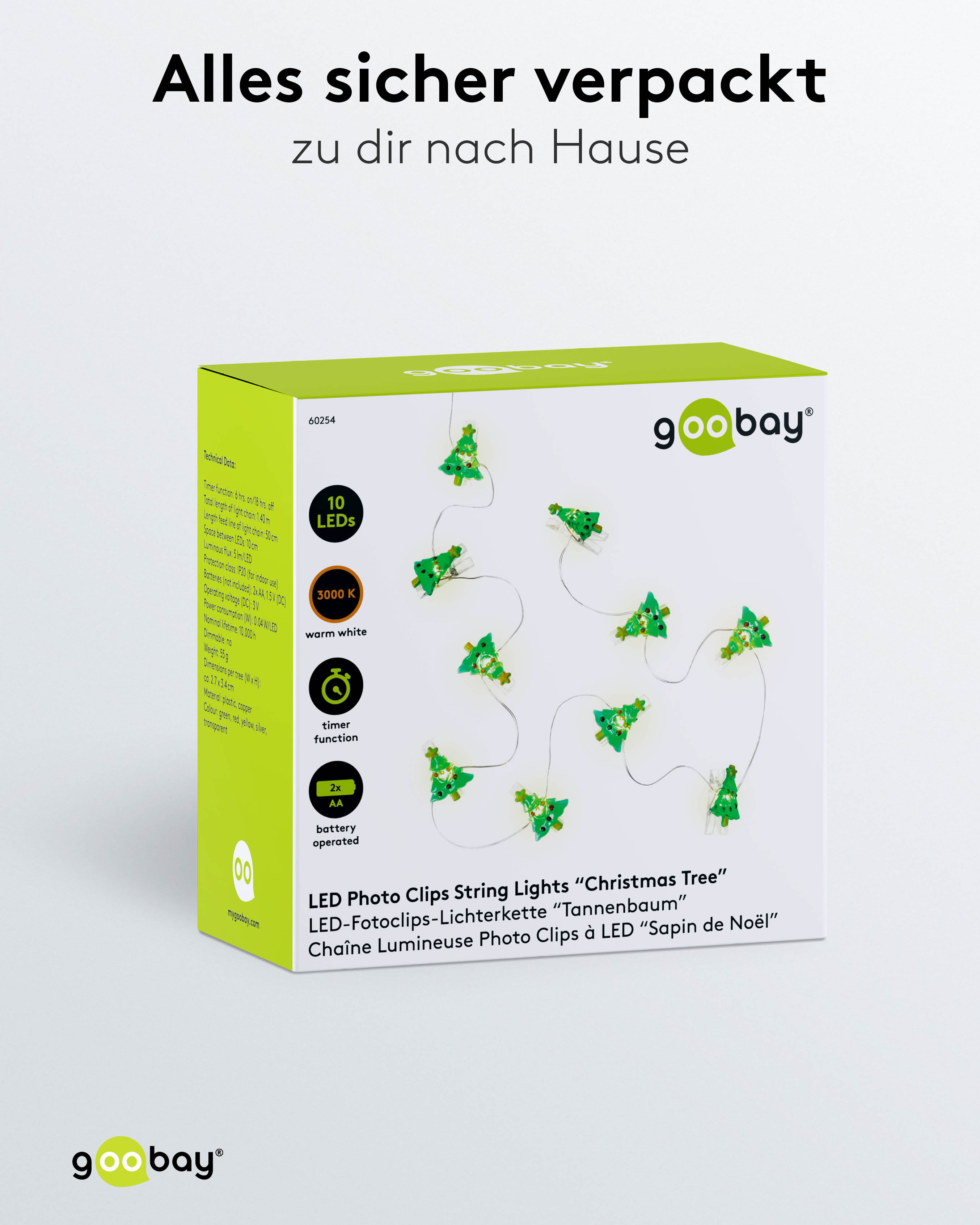 GOOBAY LED-Fotoclips-Lichterkette "Tannenbaum", Timerfunktion, 10 LEDs, 140 cm GOOBAY LED-Fotoclips-Lichterkette "Tannenbaum", Timerfunktion, 10 LEDs, 140 cm