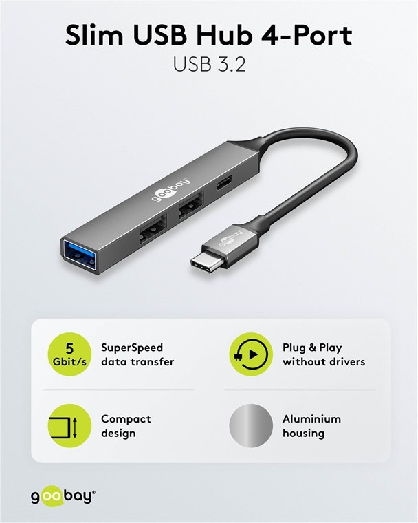 GOOBAY USB-C Hub 74459 Slim 4 Port USB-C auf USB-C/USB-A GOOBAY USB-C Hub 74459 Slim 4 Port USB-C auf USB-C/USB-A