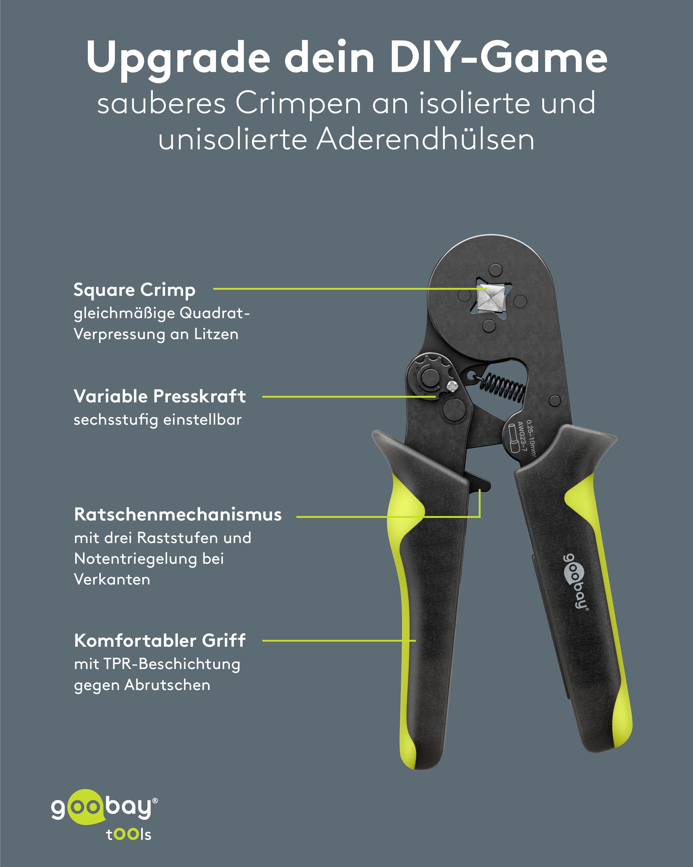 GOOBAY TOOLS Vierkant-Crimpzange für Aderendhülsen