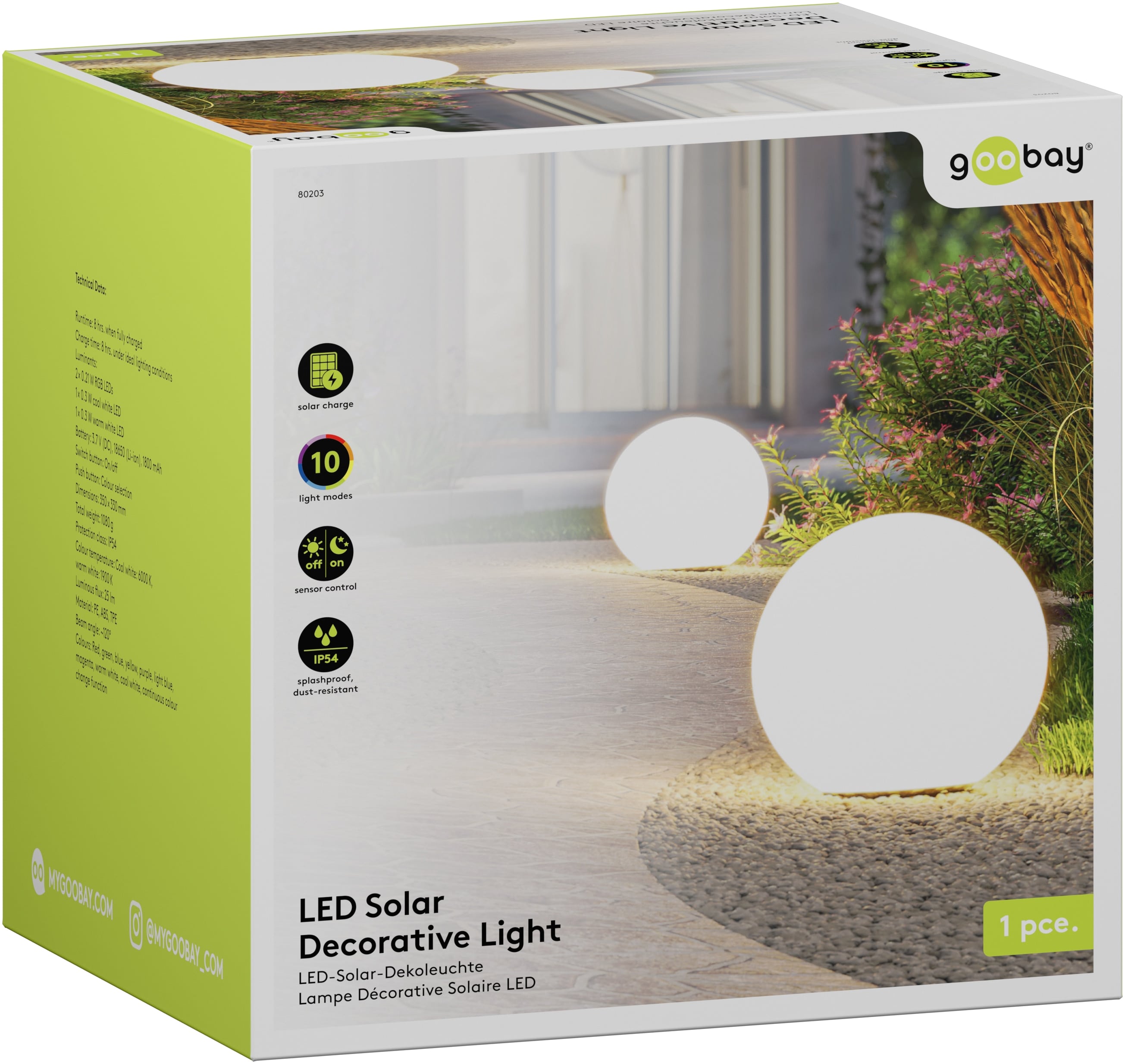 GOOBAY LED-Solar-Gartenleuchte, 35 cm, Kugel, Größe XL, RGBW