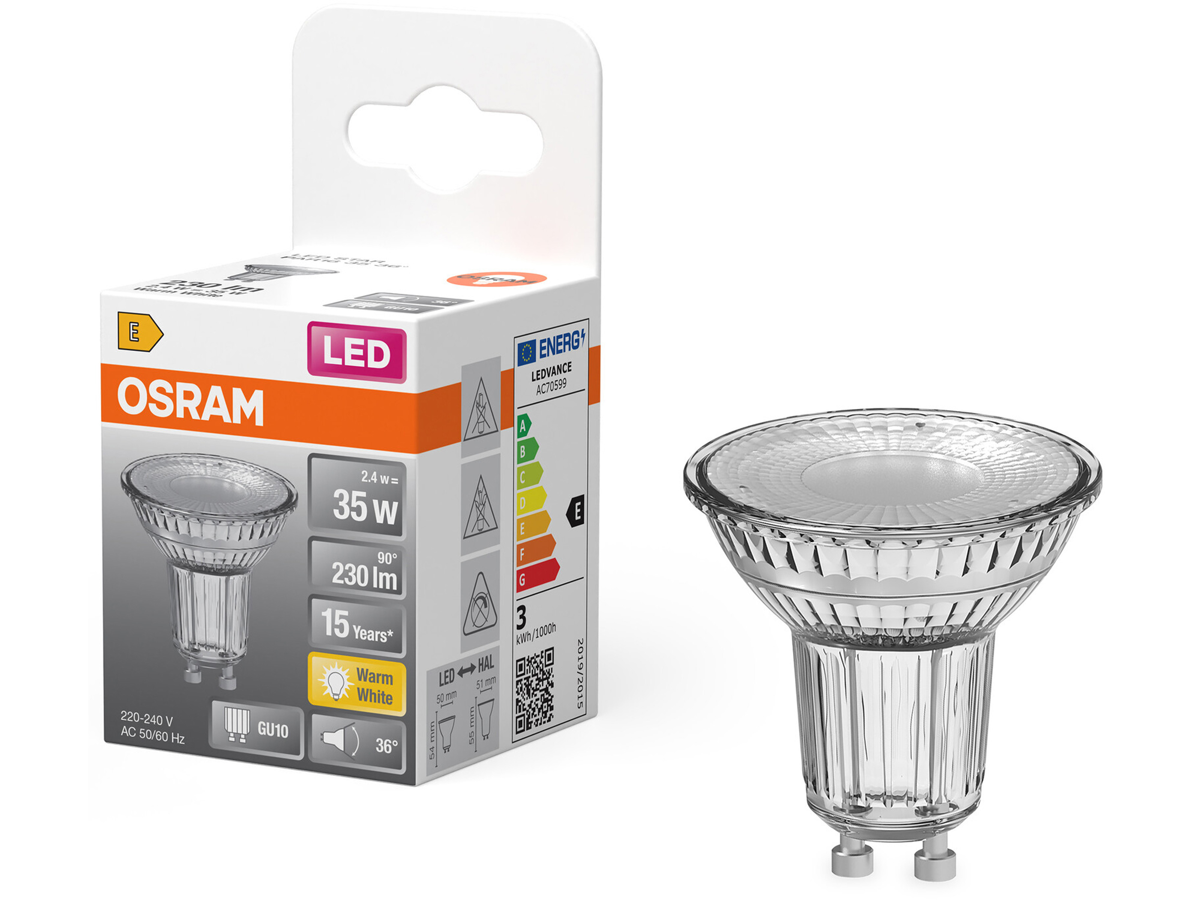 OSRAM LED-Lampe STAR, GU10, 2,4 W, 2700 K, EEK: E, 230 lm, IP,10 warmweiß