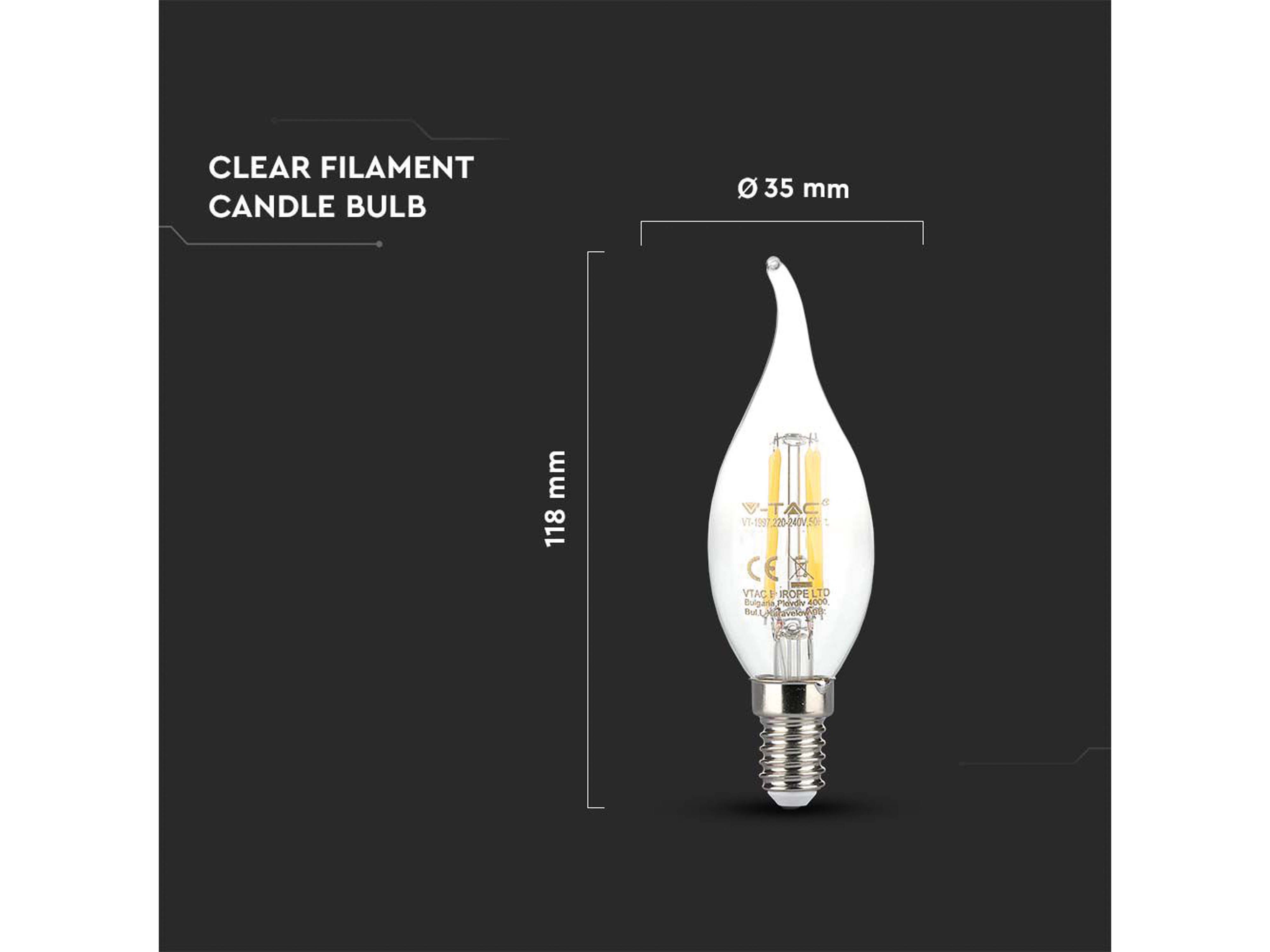 V-TAC LED-Lampe VT-1997-N, E14, EEK: F, 4W, 400lm, 3000K V-TAC LED-Lampe VT-1997-N, E14, EEK: F, 4W, 400lm, 3000K
