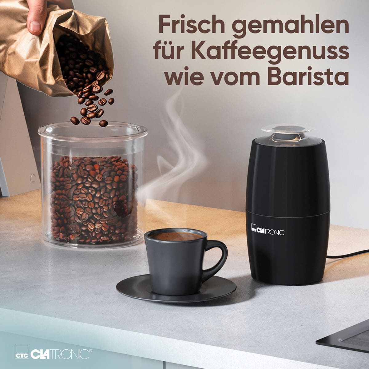 CLATRONIC Kaffeemühle elektrisch, Edelstahl-Schlagmesser, 150 W