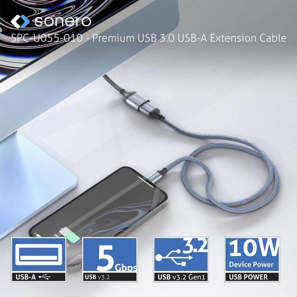 SONERO USB 3.0 Verlängerung SPC-U055-020 2m grau-schwarz SONERO USB 3.0 Verlängerung SPC-U055-020 2m grau-schwarz
