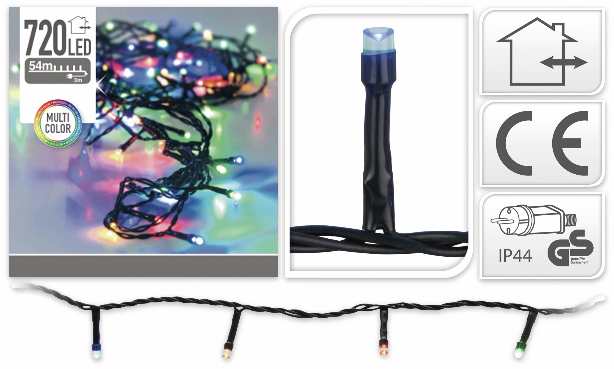 LED-Lichterkette, 720 LEDs, bunt, 230V~, IP44, Innen/Außen LED-Lichterkette, 720 LEDs, bunt, 230V~, IP44, Innen/Außen