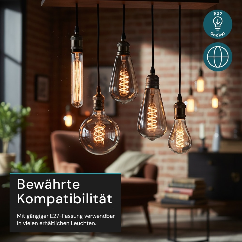 LUXULA LED-Filament-Lampe, SPIRAL, Pear, E27, 4W, 40lm, 1800K, dimmbar