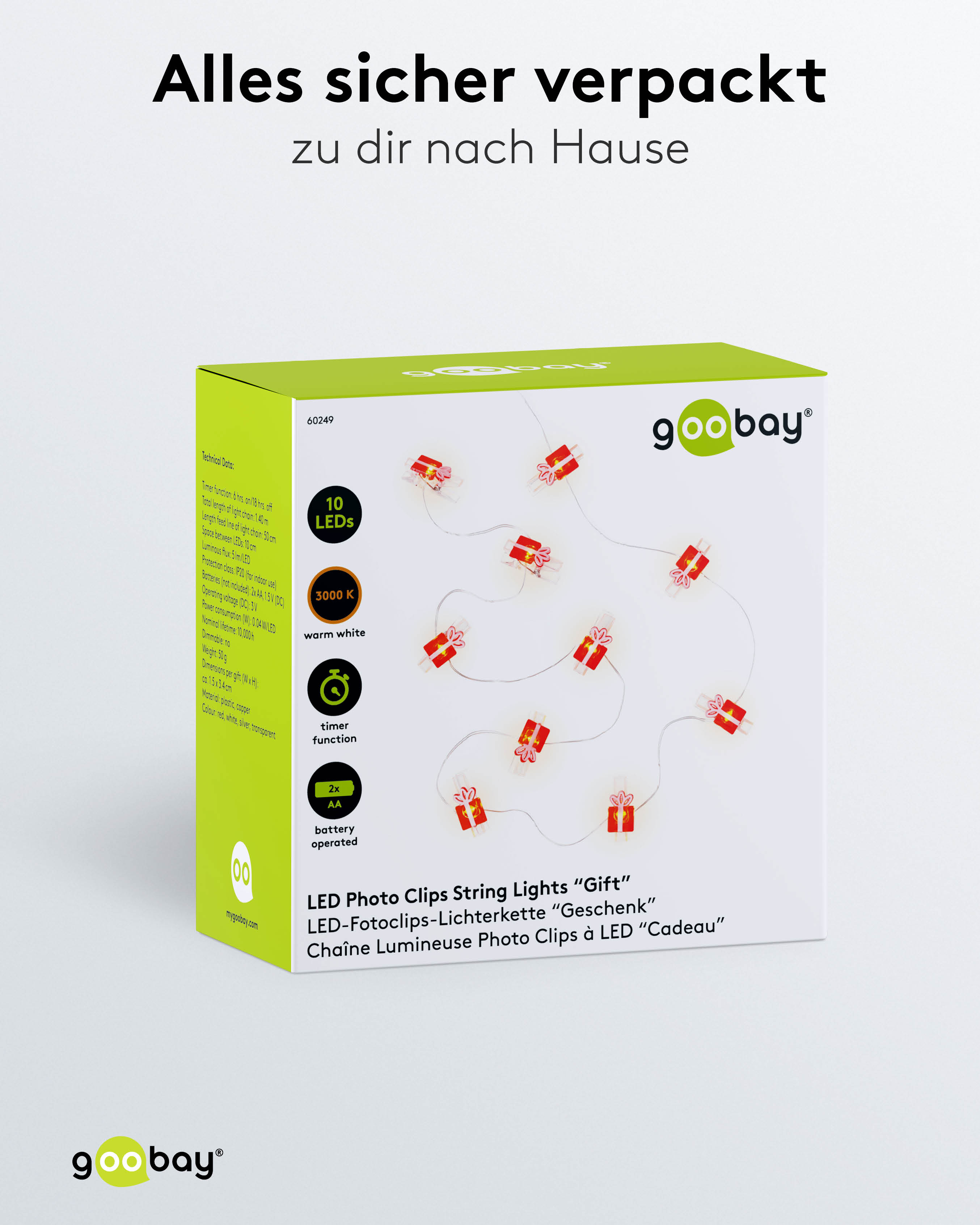 GOOBAY LED-Fotoclips-Lichterkette "Geschenk", Timerfunktion, 10 LEDs, 140 cm GOOBAY LED-Fotoclips-Lichterkette "Geschenk", Timerfunktion, 10 LEDs, 140 cm