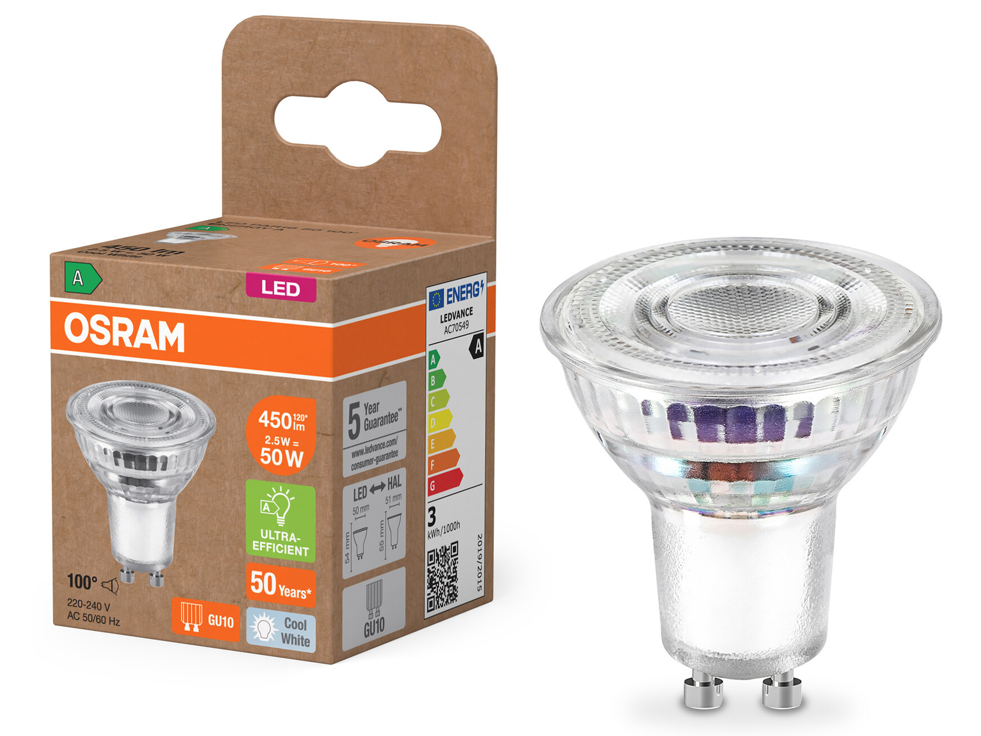 LED-Reflektorlampe OSRAM, GU10, 2,5 W, 4000 K, EEK: A, 450 lm, neutralweiß