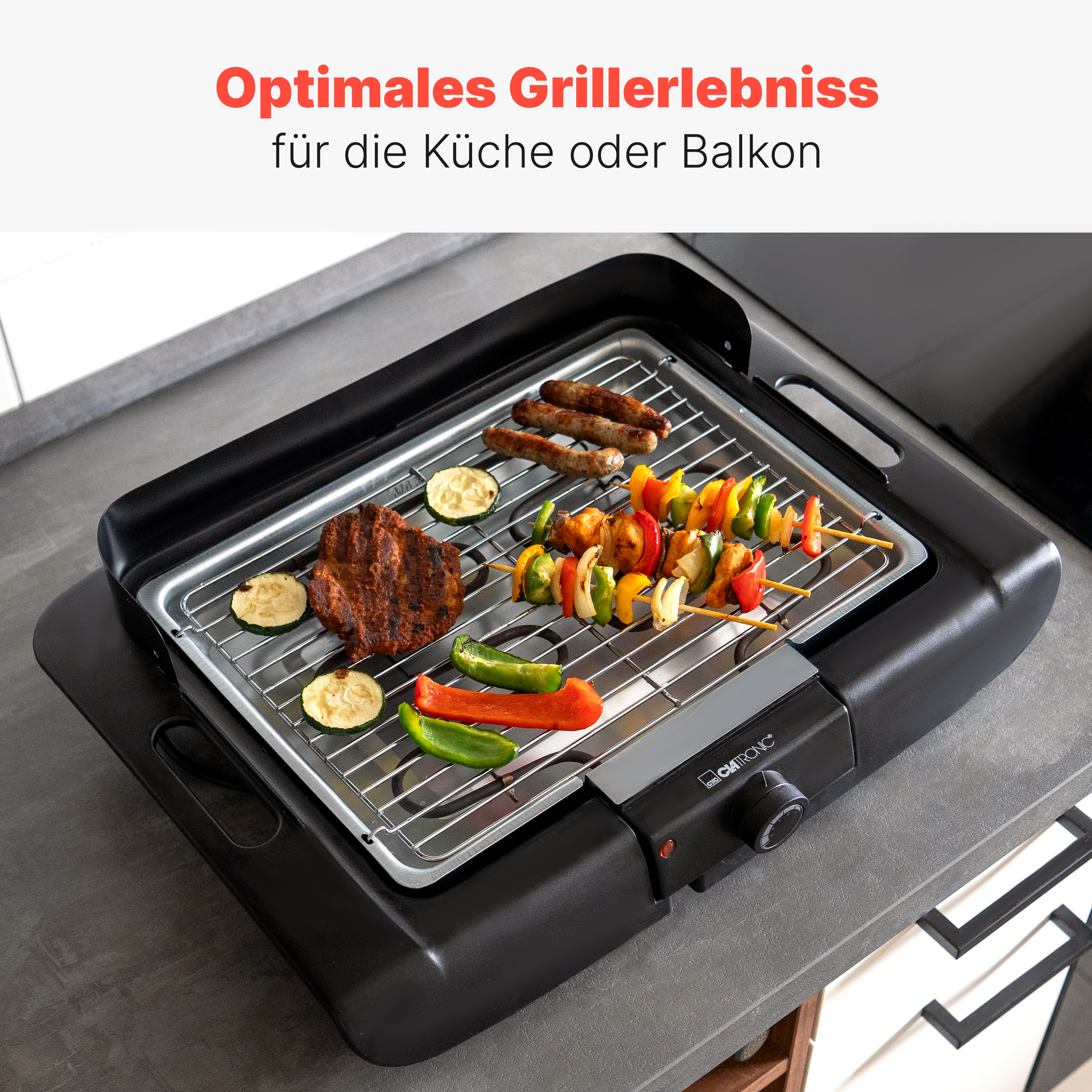 CLATRONIC Barbecue-Tischgrill BQ 3841, Elektrogrill, Schwarz, 2000 W