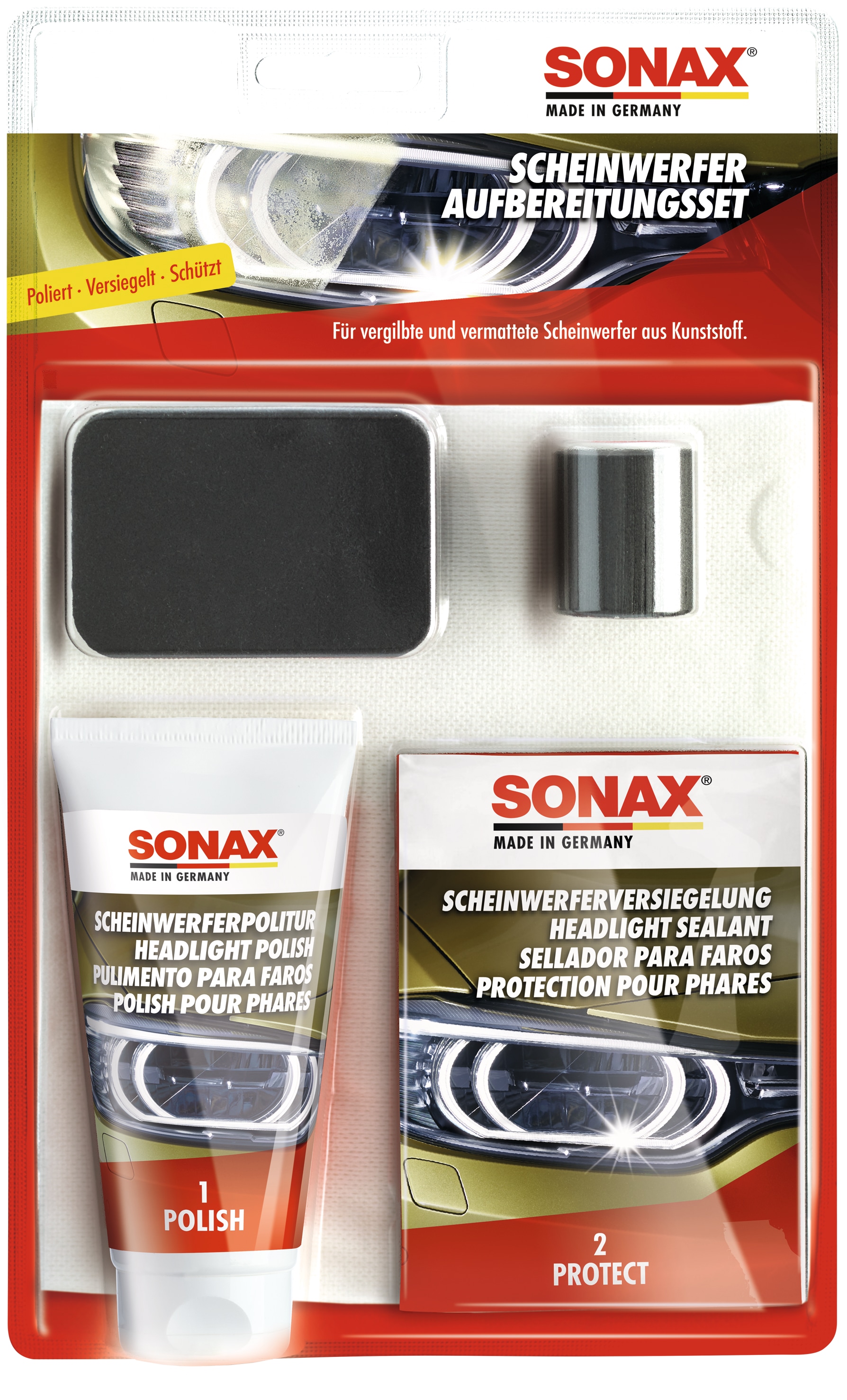 SONAX Scheinwerfer Aufbereitungs-Set, 04059410 SONAX Scheinwerfer Aufbereitungs-Set, 04059410