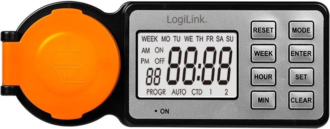 LOGILINK Outdoor-Zeitschaltuhr mit 2,2"-LCD-Display, CEE 7/3, IP44, 3600 W, schwarz/orange