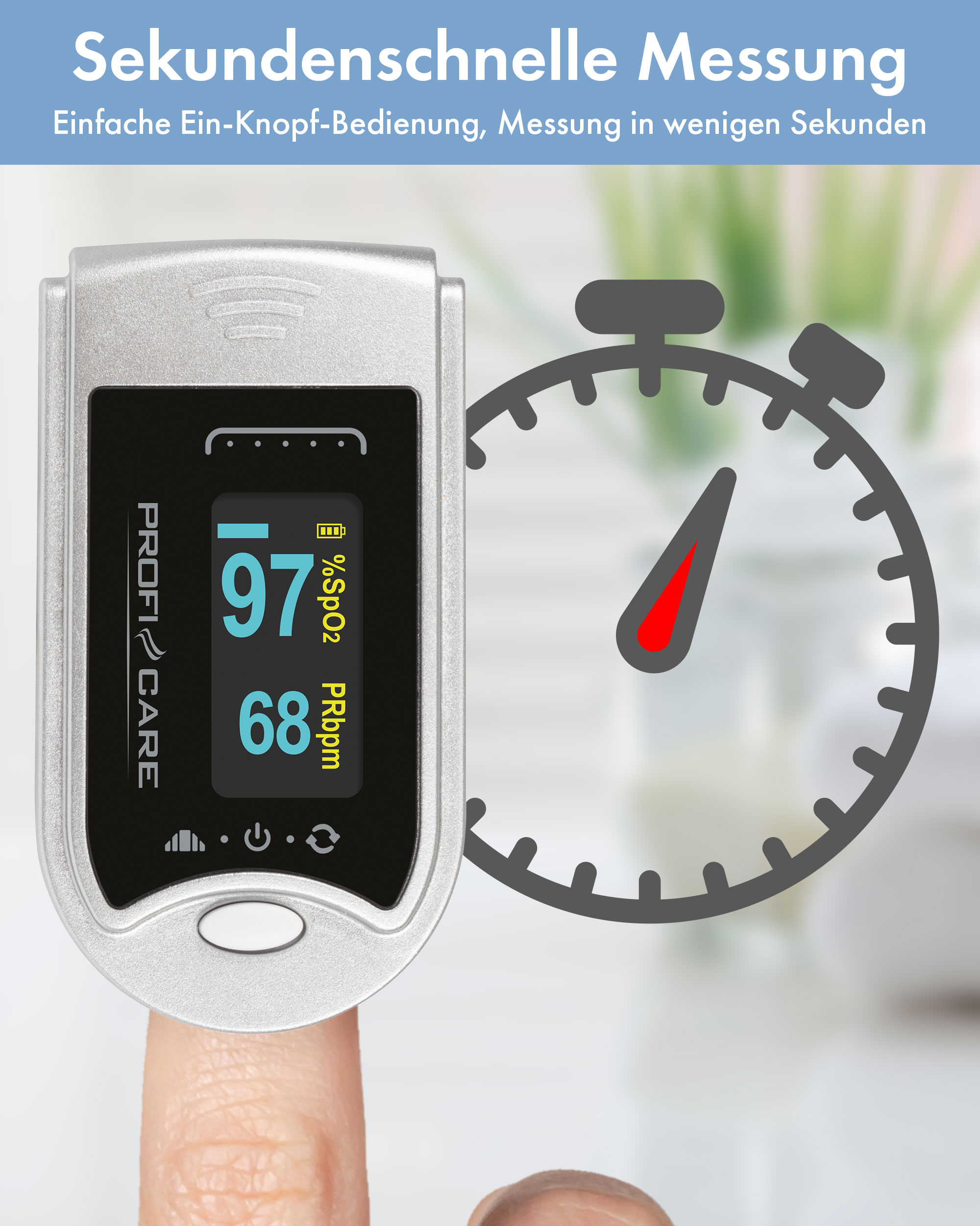 PROFICARE Pulsoximeter PC-PO 3104, 3 in 1, Blutsauerstoff-Messgerät