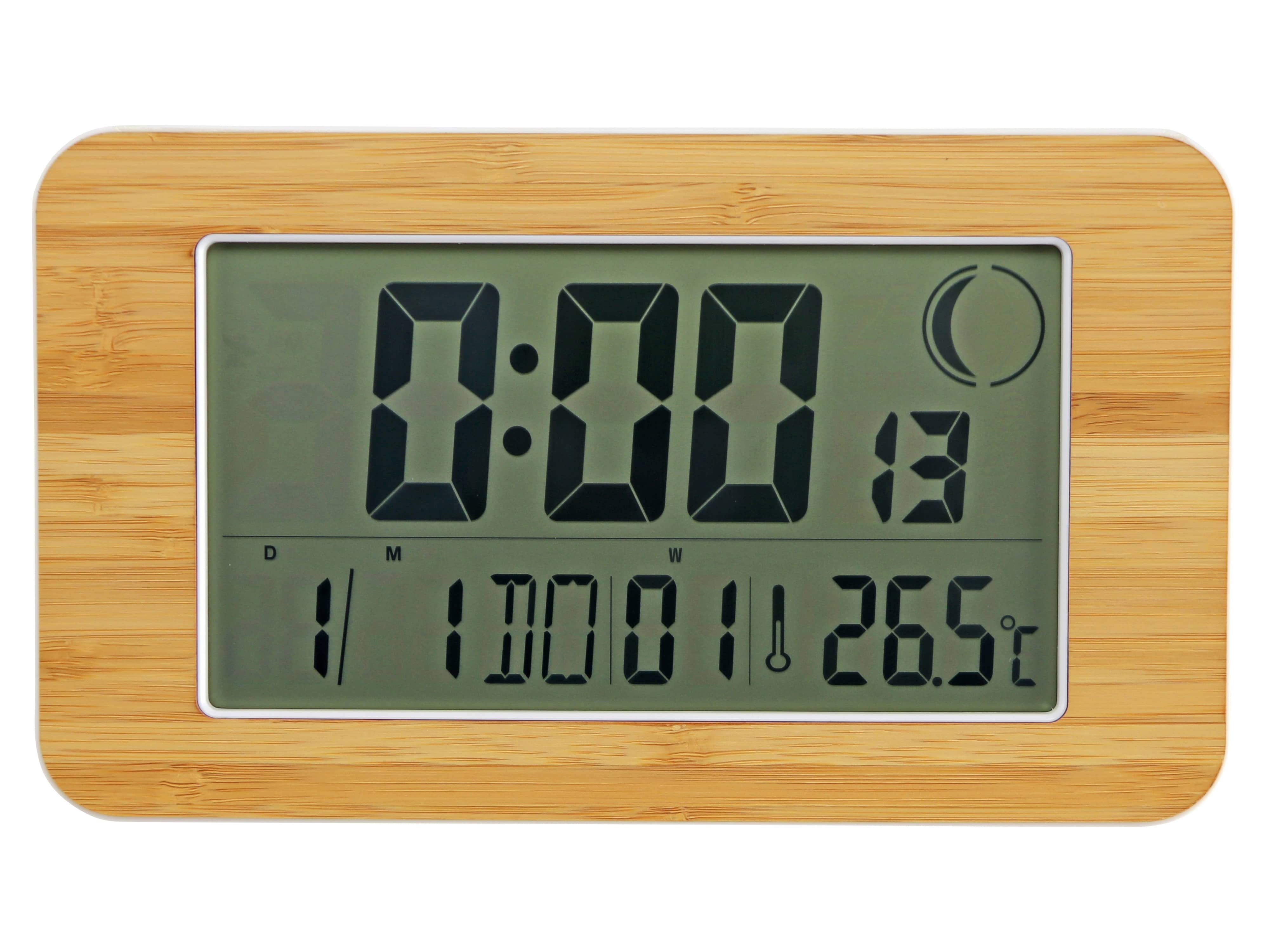 Digitale Funkuhr, Datumsanzeige, Wecker, Temperaturanzeige, Holzoptik