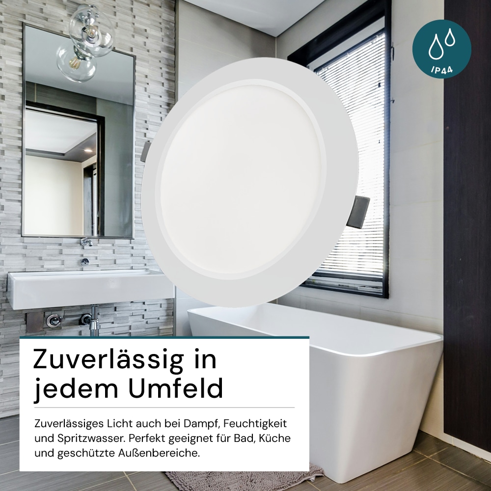 LUXULA LED-Einbauleuchte, 6W, EEK: F, 600lm, CCT, IP44, weiß