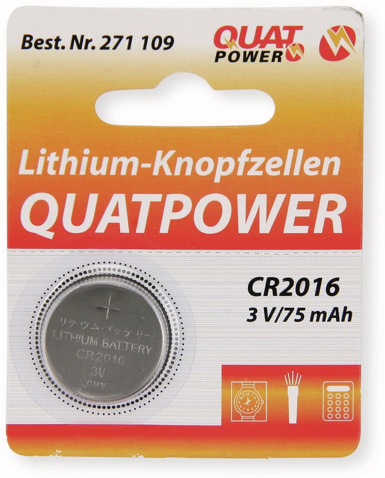 QUATPOWER Lithium-Knopfzellen CR2016