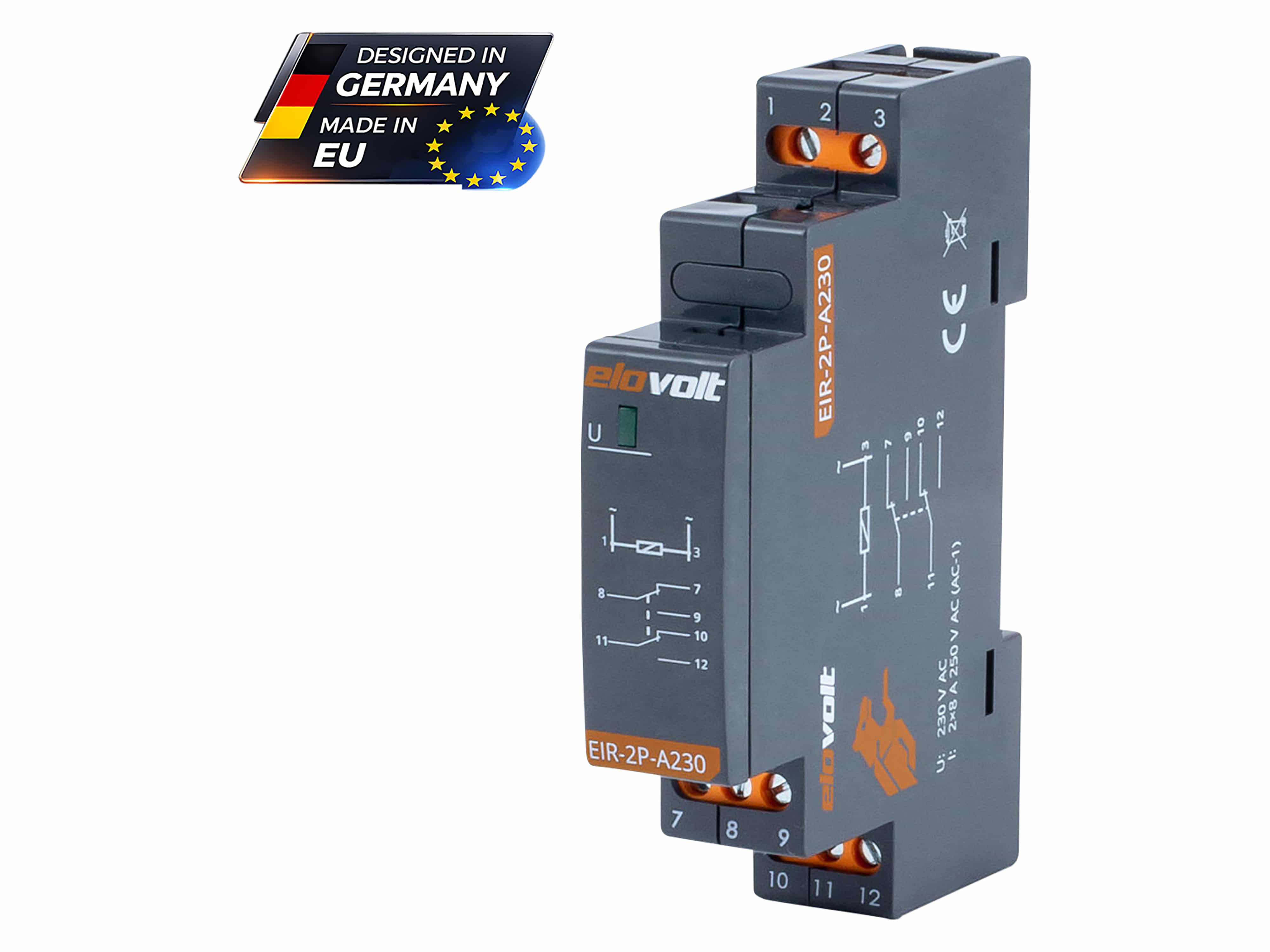 ELOVOLT Schaltrelais EIR-2P-A230, 2x 8 A, 230 V, 2 Wechsler