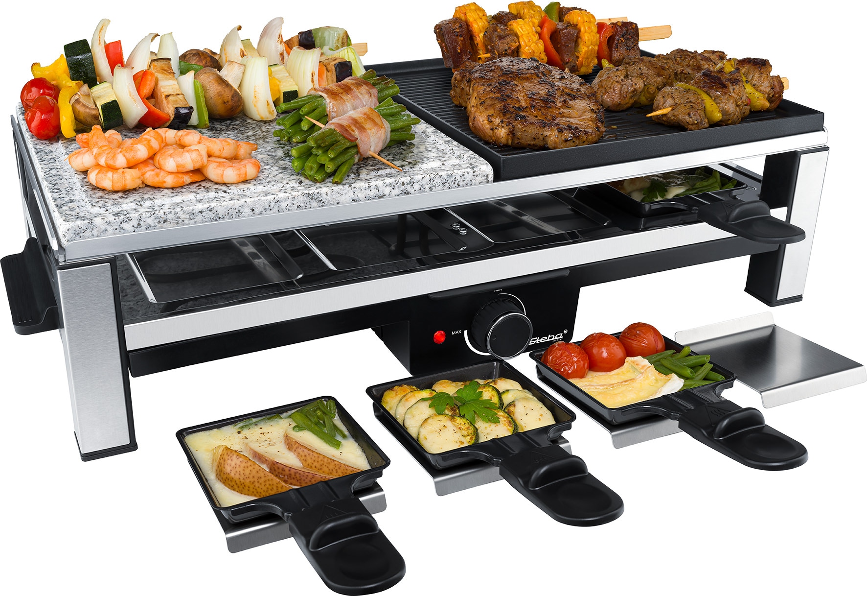 STEBA Multi Raclette RC 108, Naturstein & Alu-Druckguss, Grillfläche 50 x 25 cm