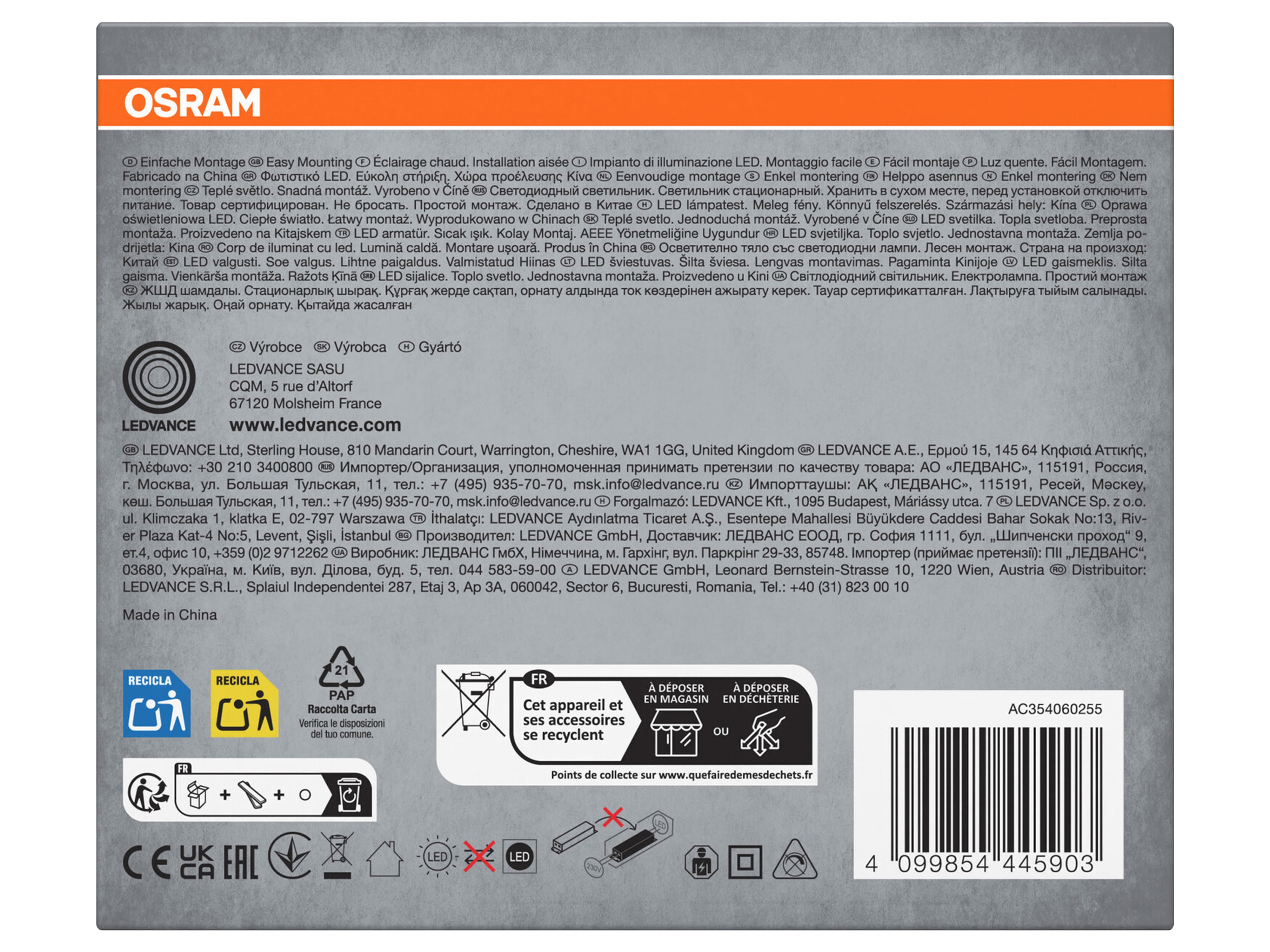 OSRAM LED-Einbauleuchte ultra slim, 8W, 550lm, 3000K, IP20, warmweiß, Ø 120 mm, 3 Stück