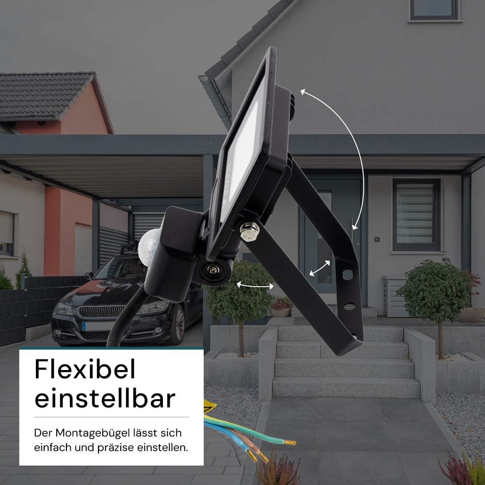 LUXULA LED-Fluter mit Bewegungsmelder, 10W, 1000lm, 4000K, Schwarz, IP65, 350° Erfassungsbereich LUXULA LED-Fluter mit Bewegungsmelder, EEK: F, 10W, 1000lm, 4000K, schwarz