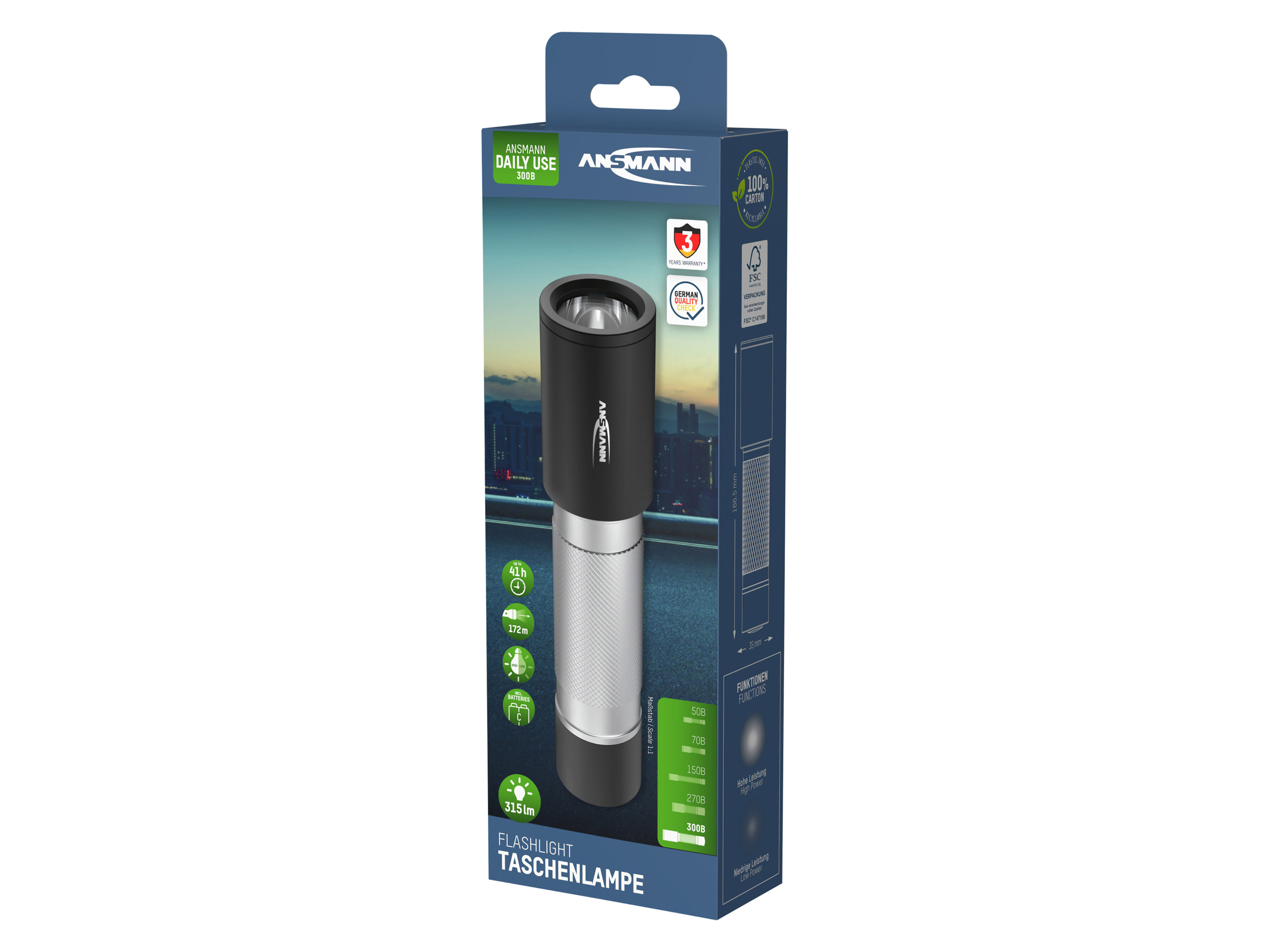 ANSMANN LED-Taschenlampe Daily Use 300B, 315 lm, batteriebetrieben