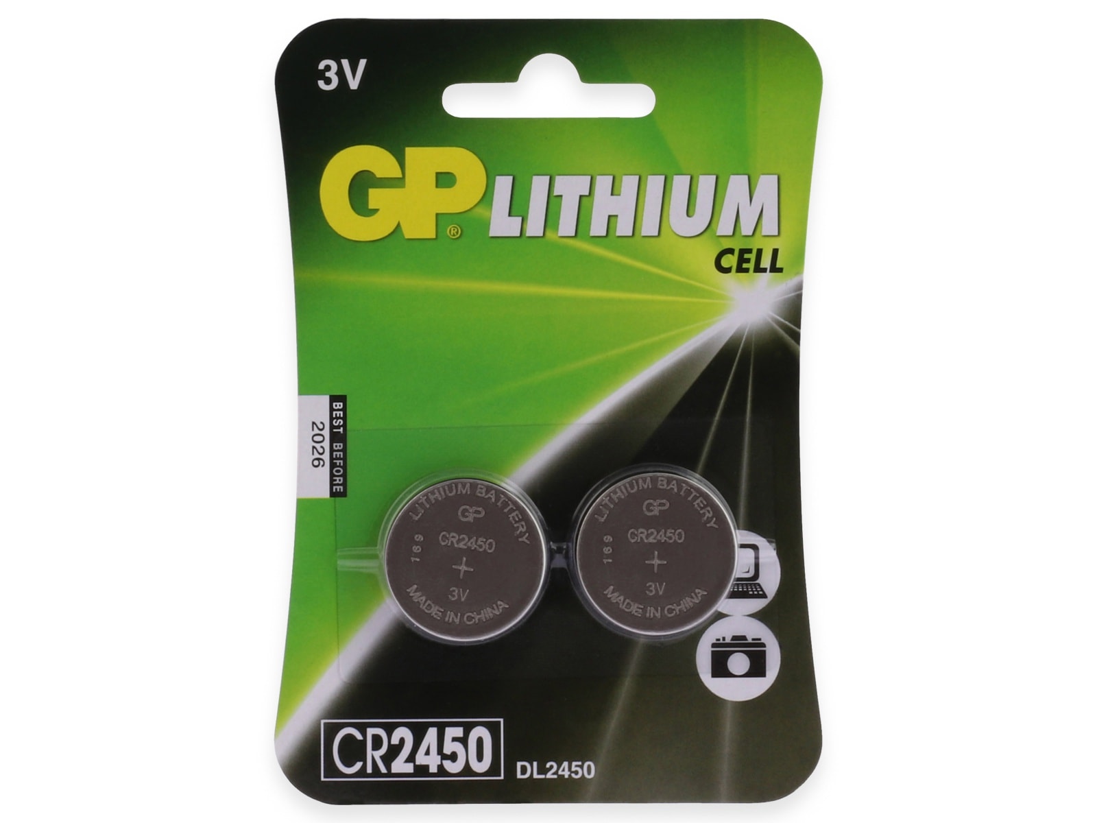 GP Knopfzelle, CR2450, Lithium, 3 V, 2 St.