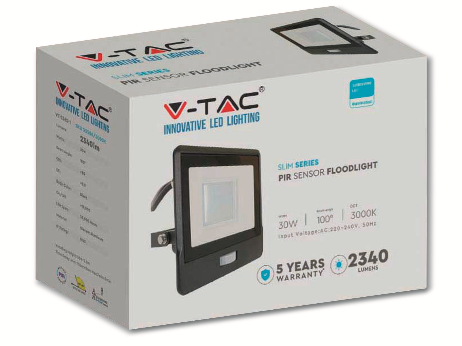 V-TAC LED-Fluter, Bewegungsmelder VT-138S-1 (20288) EEK: F, 30W, 2340 lm, 6500K, schwarz V-TAC LED-Fluter, Bewegungsmelder VT-138S-1 (20288) EEK: F, 30W, 2340 lm, 6500K, schwarz