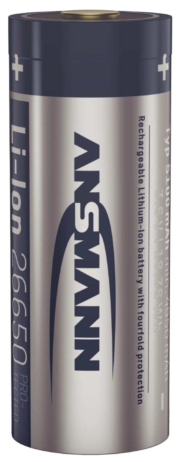 ANSMANN Li-Ion-Spezial-Akku 26650, 3,6 V, 5100mAh, mit USB-C Ladebuchse