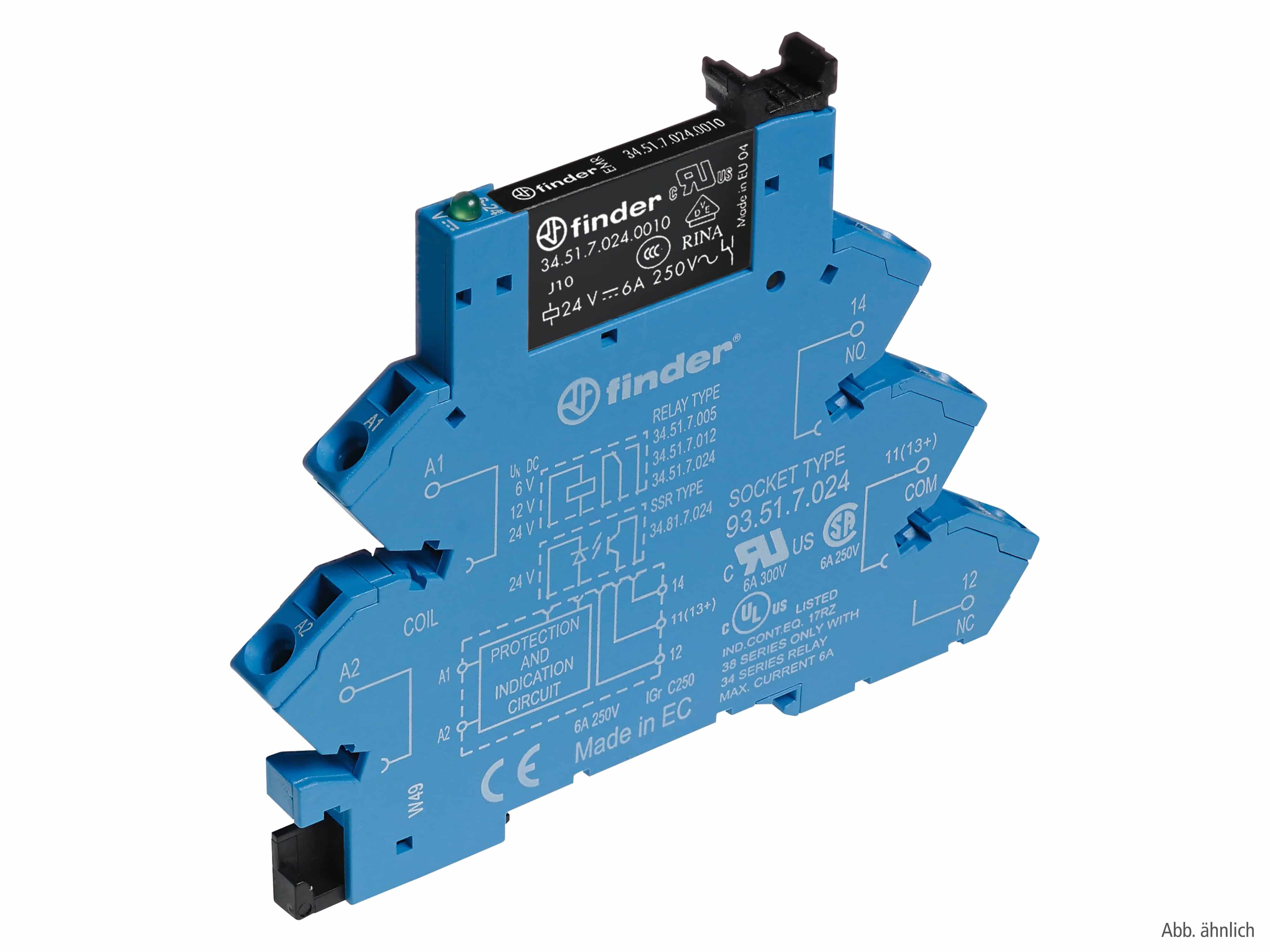FINDER Koppelrelais mit Zugfederklemmen, 1 Wechsler 6 A, Spule 230-240 V AC, Reststromunterdrückung, 38.61.3.240.0060 FINDER Koppelrelais mit Zugfederklemmen, 1 Wechsler 6 A, Spule 230-240 V AC, Reststromunterdrückung, 38.61.3.240.0060