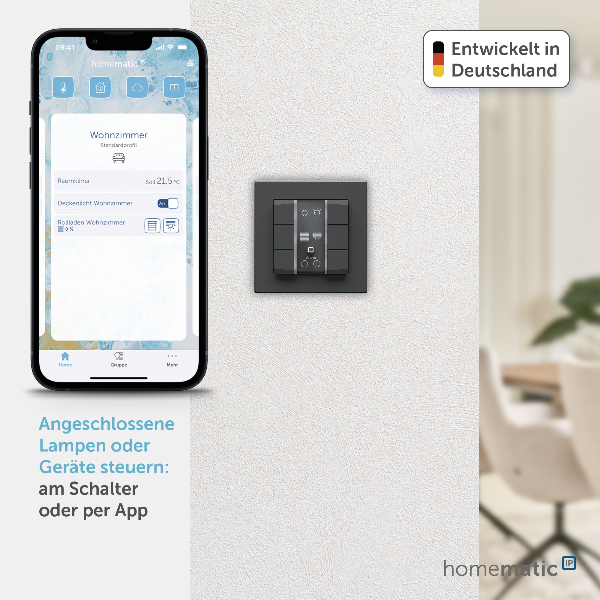 HOMEMATIC IP 162028A0, Wandtaster, 6-fach, 230 V, anthrazit