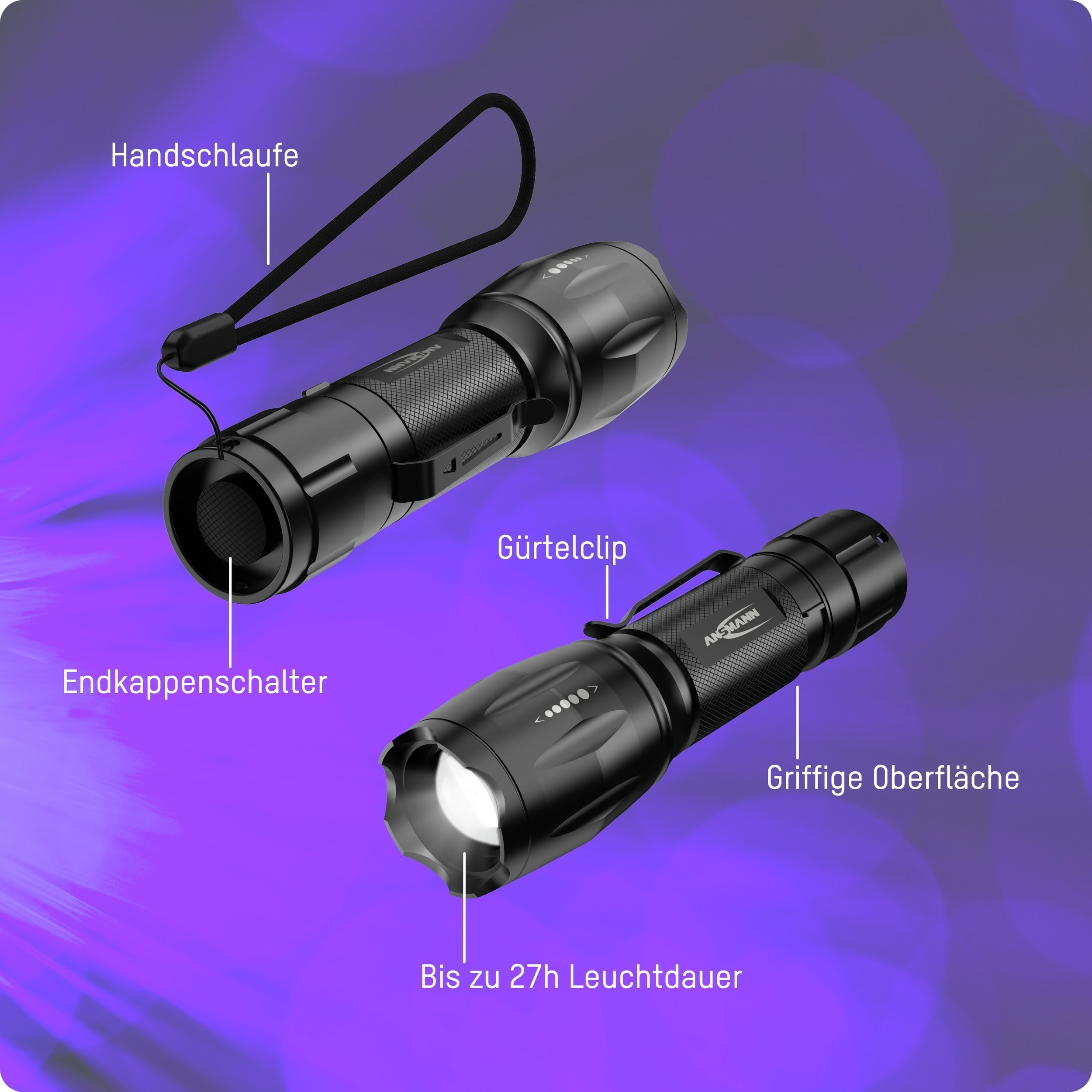 ANSMANN LED-Taschenlampe Action 400 UV, batteriebetrieben, schwarz