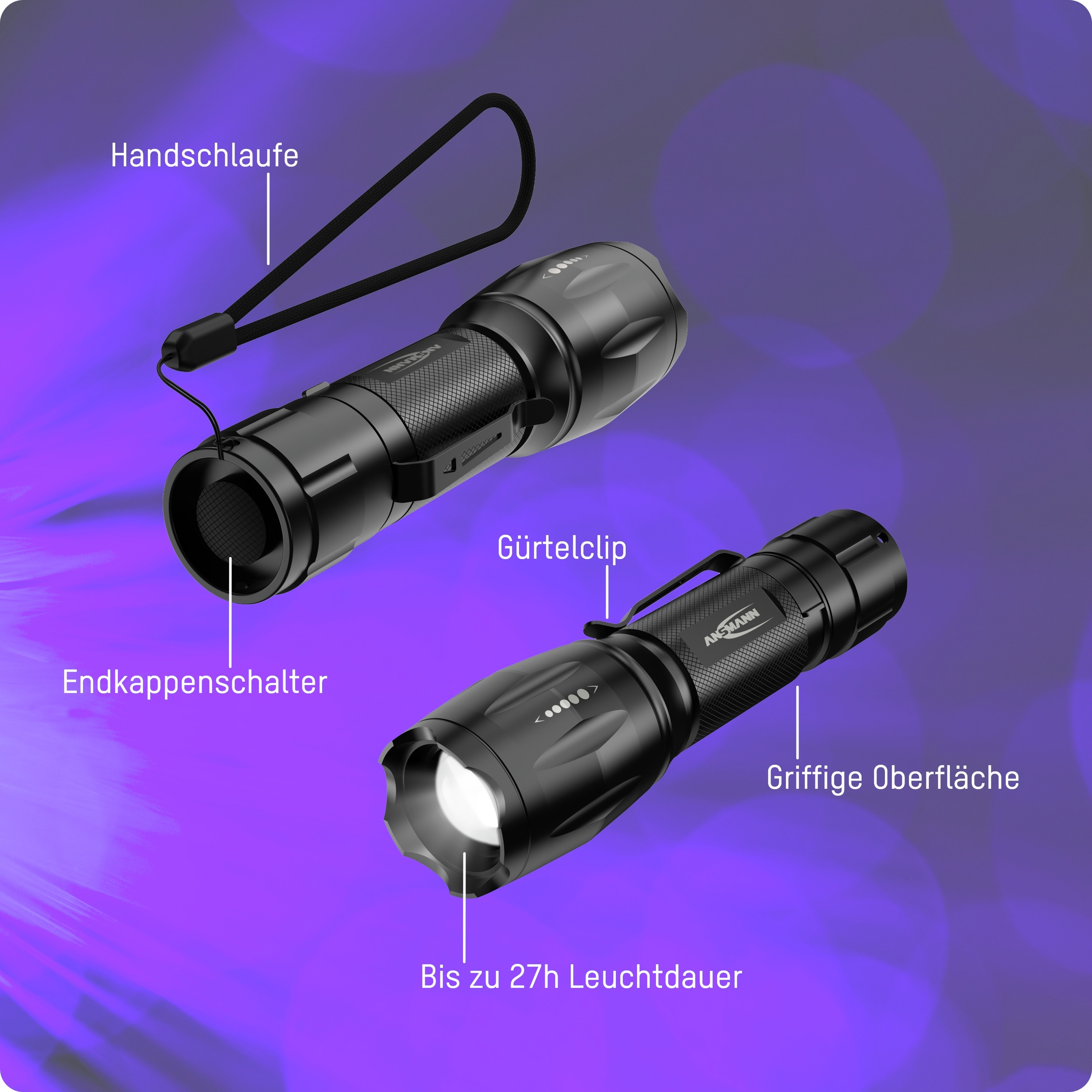 ANSMANN LED-Taschenlampe Action 400 UV, batteriebetrieben, schwarz