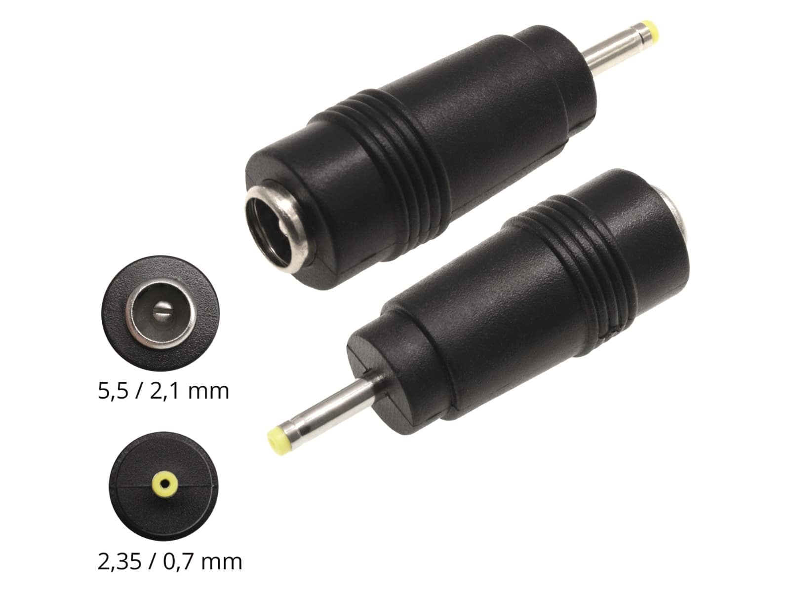 Hohlsteckeradapter, 5,5/2,1 Hohlkupplung auf 2,35/0,7 Hohlstecker