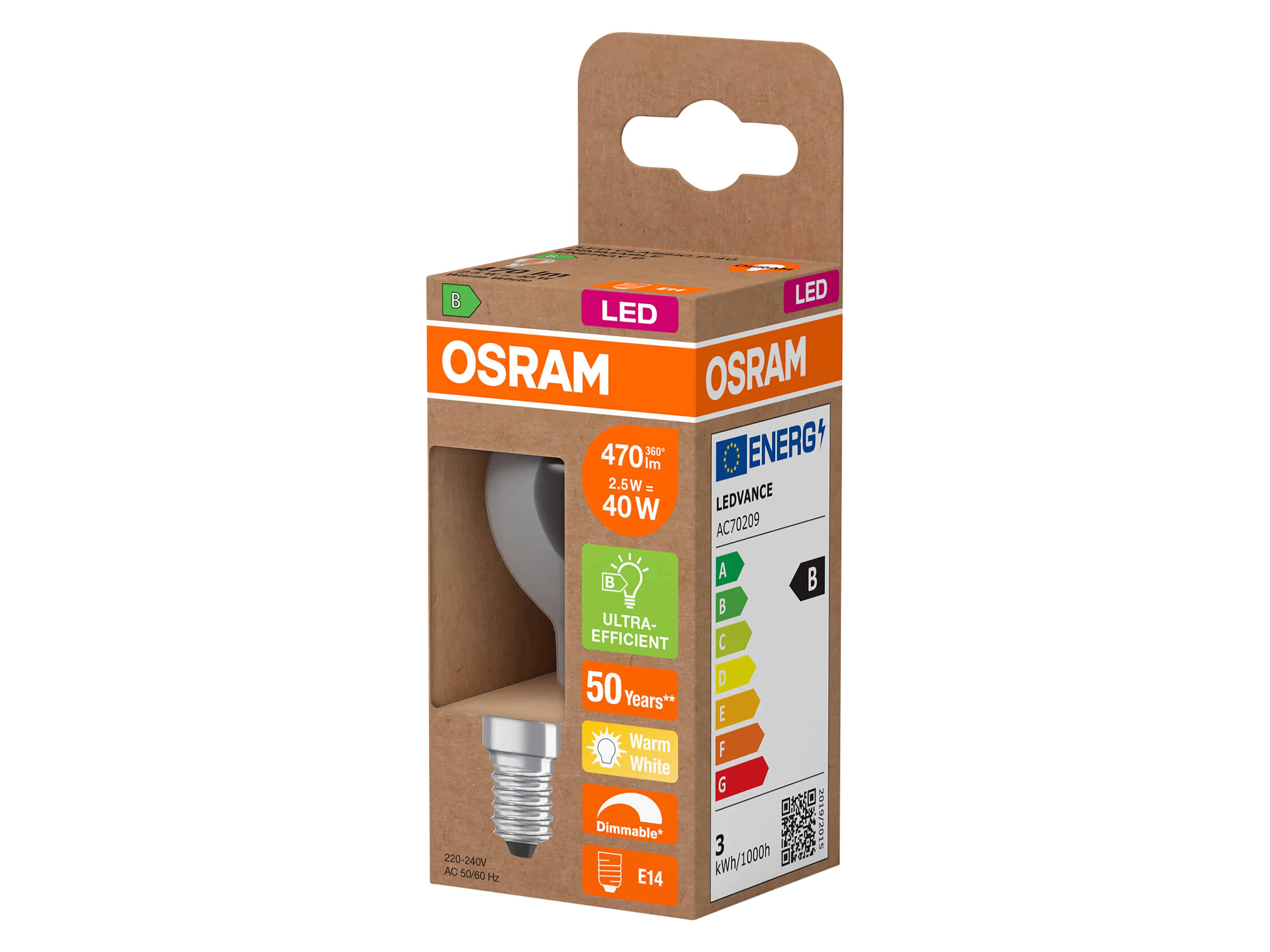 OSRAM LED-Lampe Classic, dimmbar, E27, 2,5 W, 2700 K, EEK: B, 470 lm, IP20, warmweiß OSRAM LED-Lampe Classic, dimmbar, E27, 2,5 W, 2700 K, EEK: B, 470 lm, IP20, warmweiß