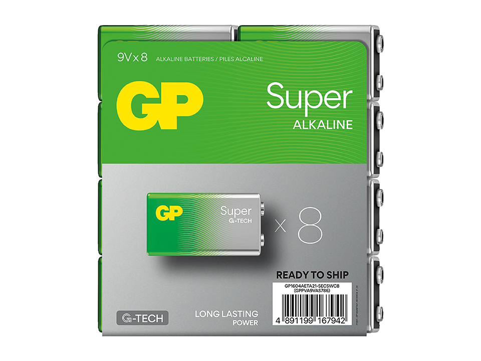 GP Super Alkaline-Batterie E-Block, 6LR61, MN1604, 9V, 8 Stück