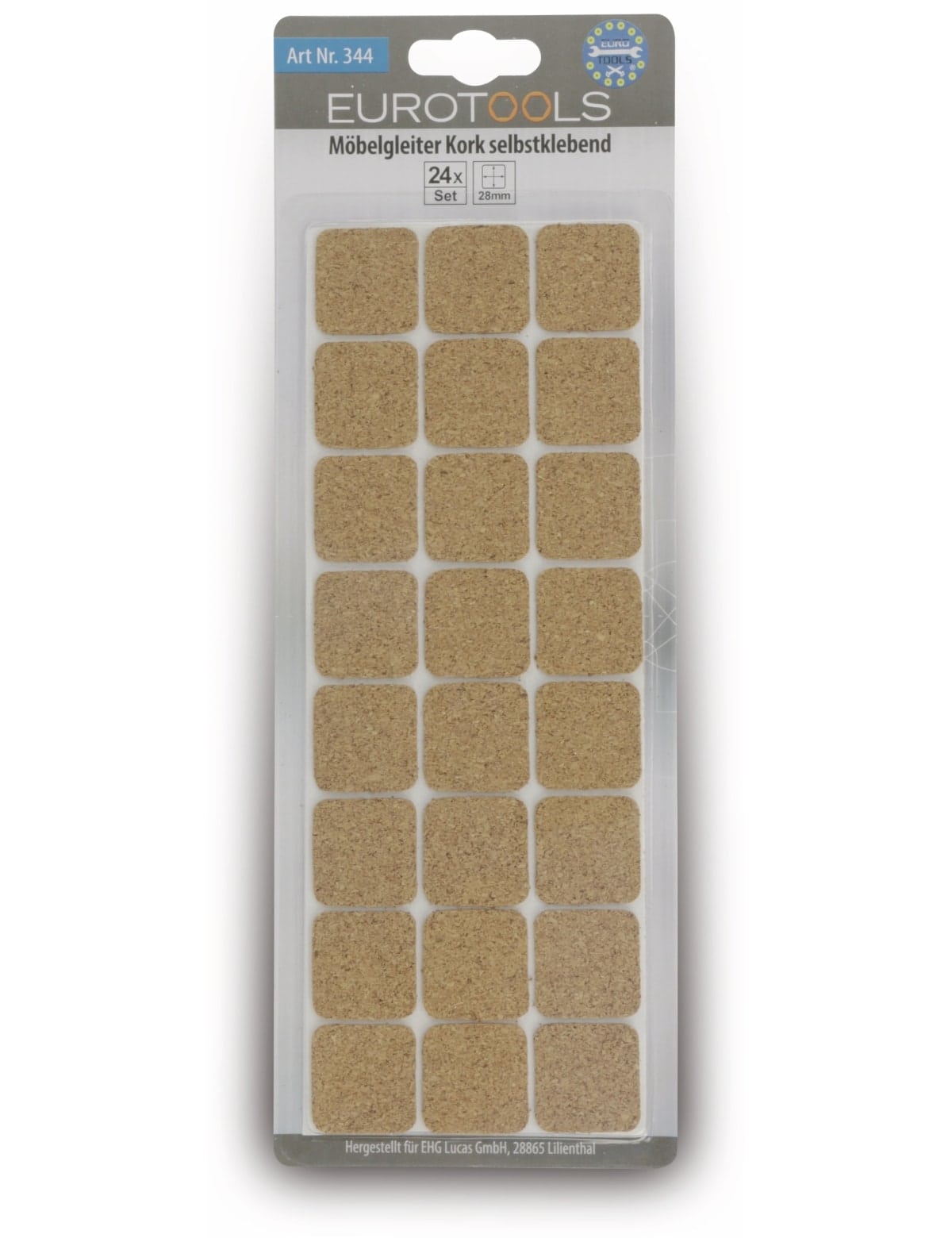 EUROTOOLS Möbelgleiter 344-NBFR, Kork, 28x28 mm, 24 Stück