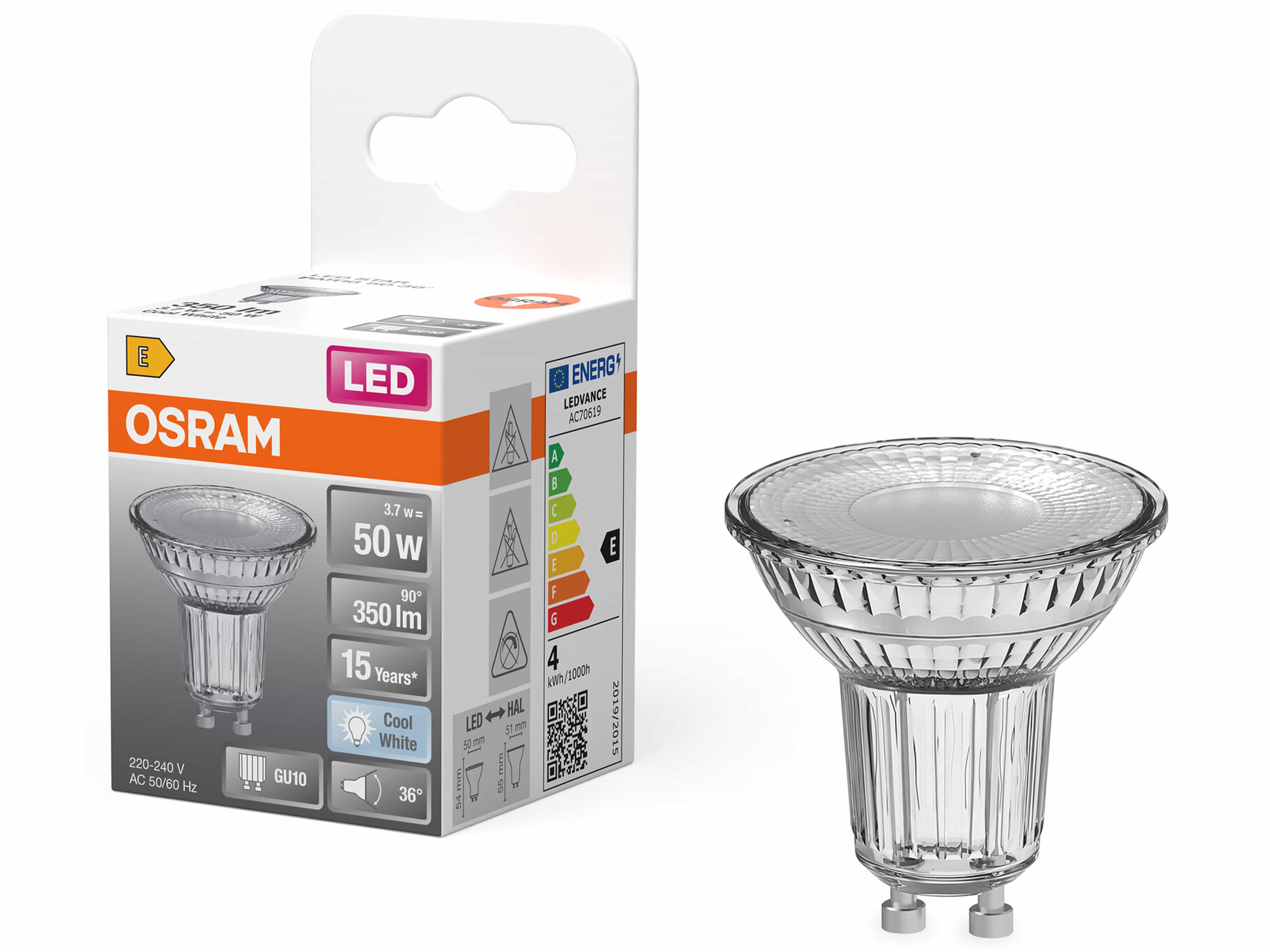 OSRAM LED-Lampe STAR, GU10, 3,7 W, 4000 K, EEK: E, 350 lm, neutralweiß