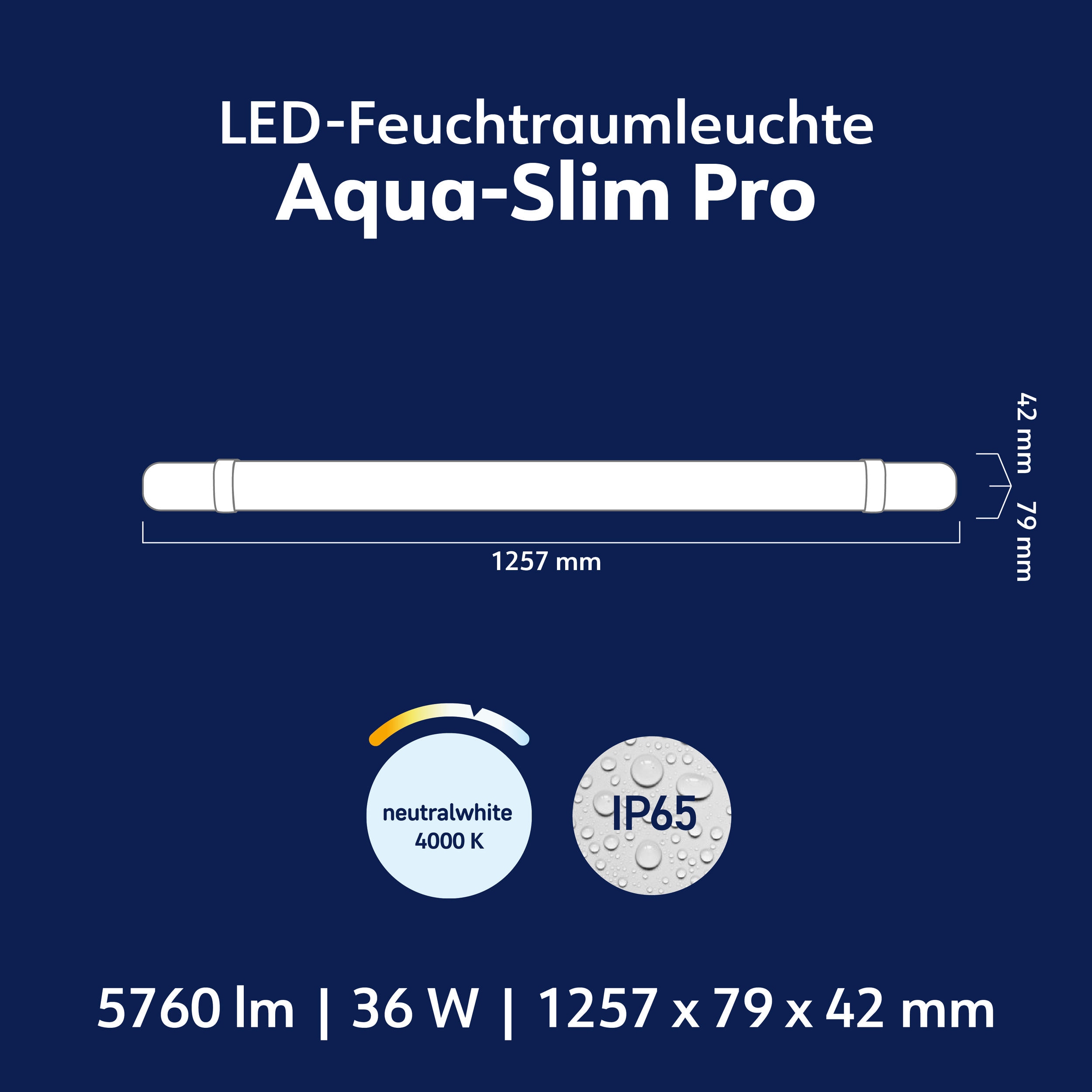 MÜLLER-LICHT LED-Feuchtraumleuchte Aqua-Slim Pro, 36W, 5760lm, 4000K, IP65