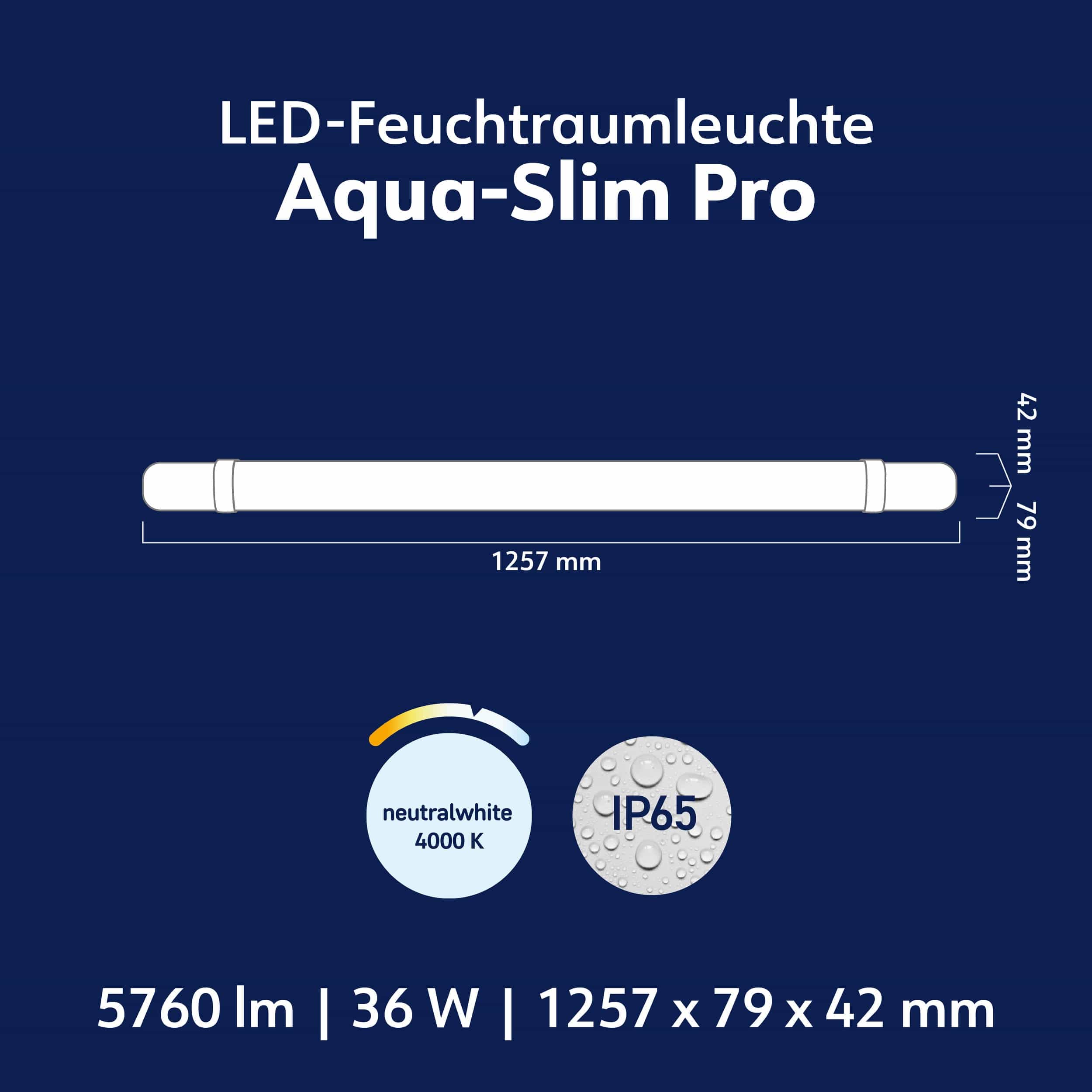 MÜLLER-LICHT LED-Feuchtraumleuchte Aqua-Slim Pro, 36W, 5760lm, 4000K, IP65