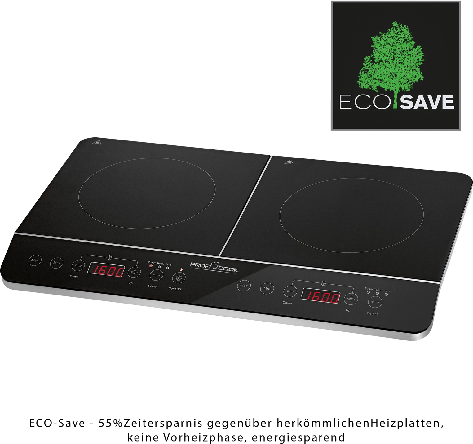 PROFI COOK Induktions-Doppelkochplatte PC-DKI 1067, 3500 W, schwarz