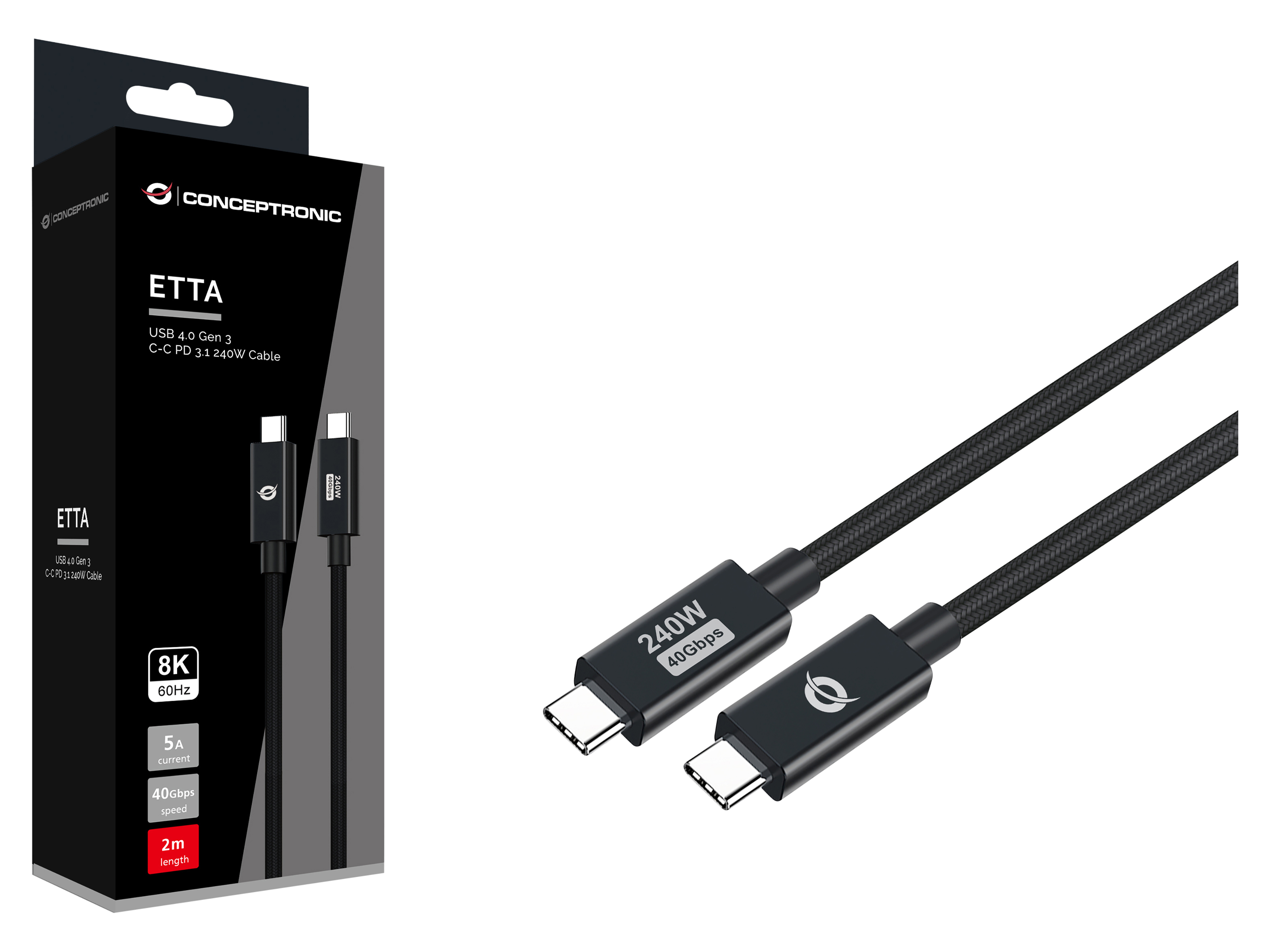CONCEPTRONIC USB-C Kabel ETTA04B20 240W 2m schwarz 8k