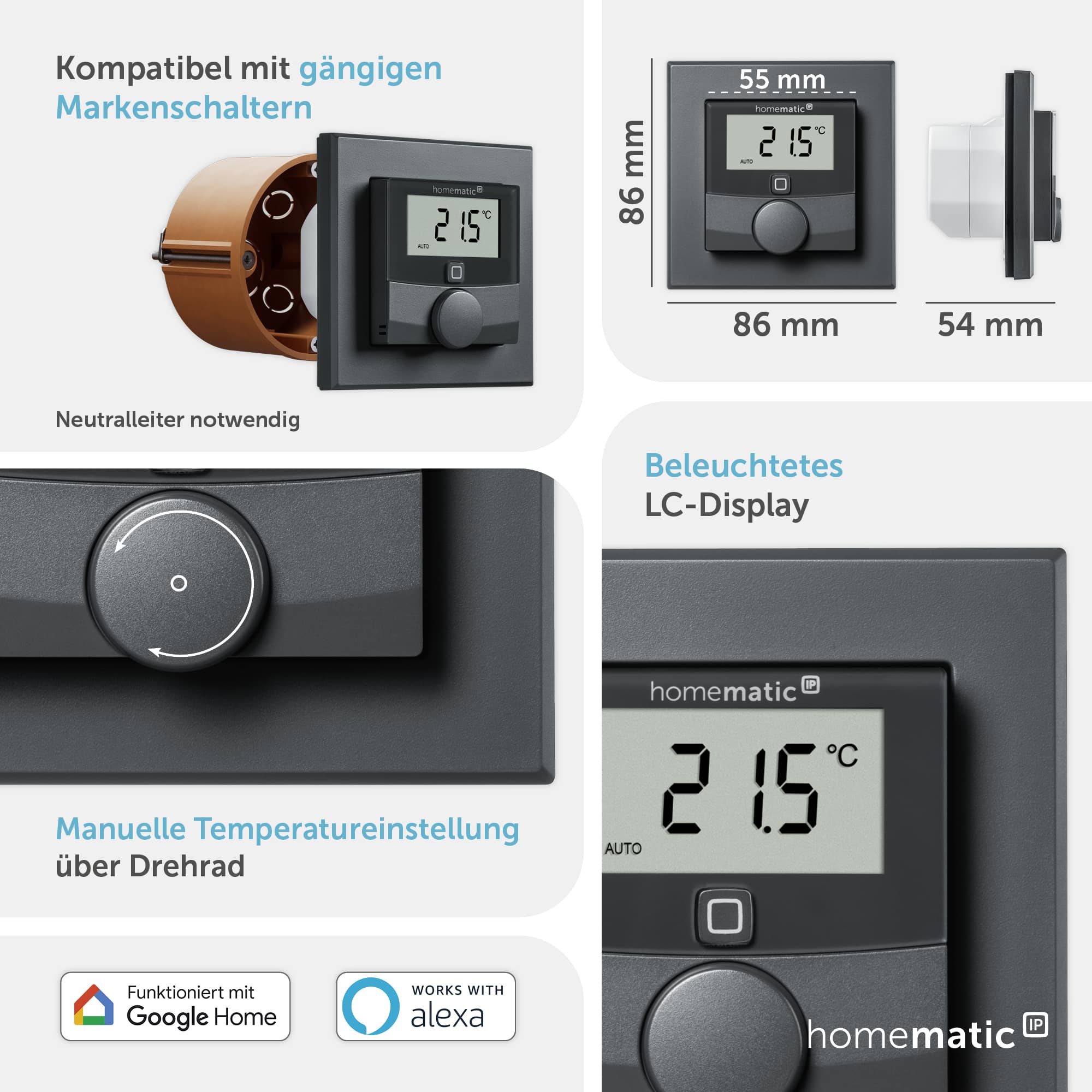 HOMEMATIC IP 159928A0, Wandthermostat mit Schaltausgang, anthrazit
