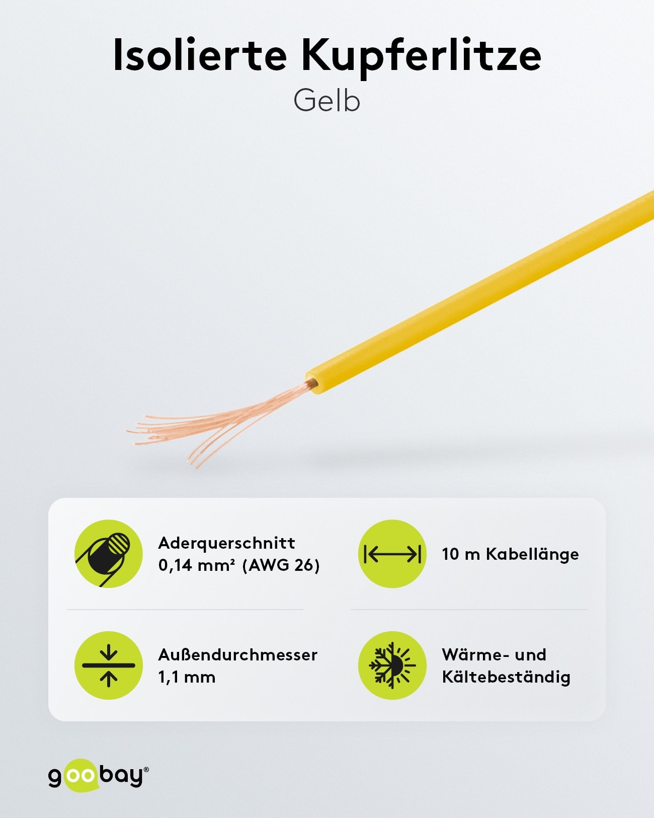 GOOBAY Kupferlitze 55041, 1x 0,14 mm², isoliert, 10 m, gelb