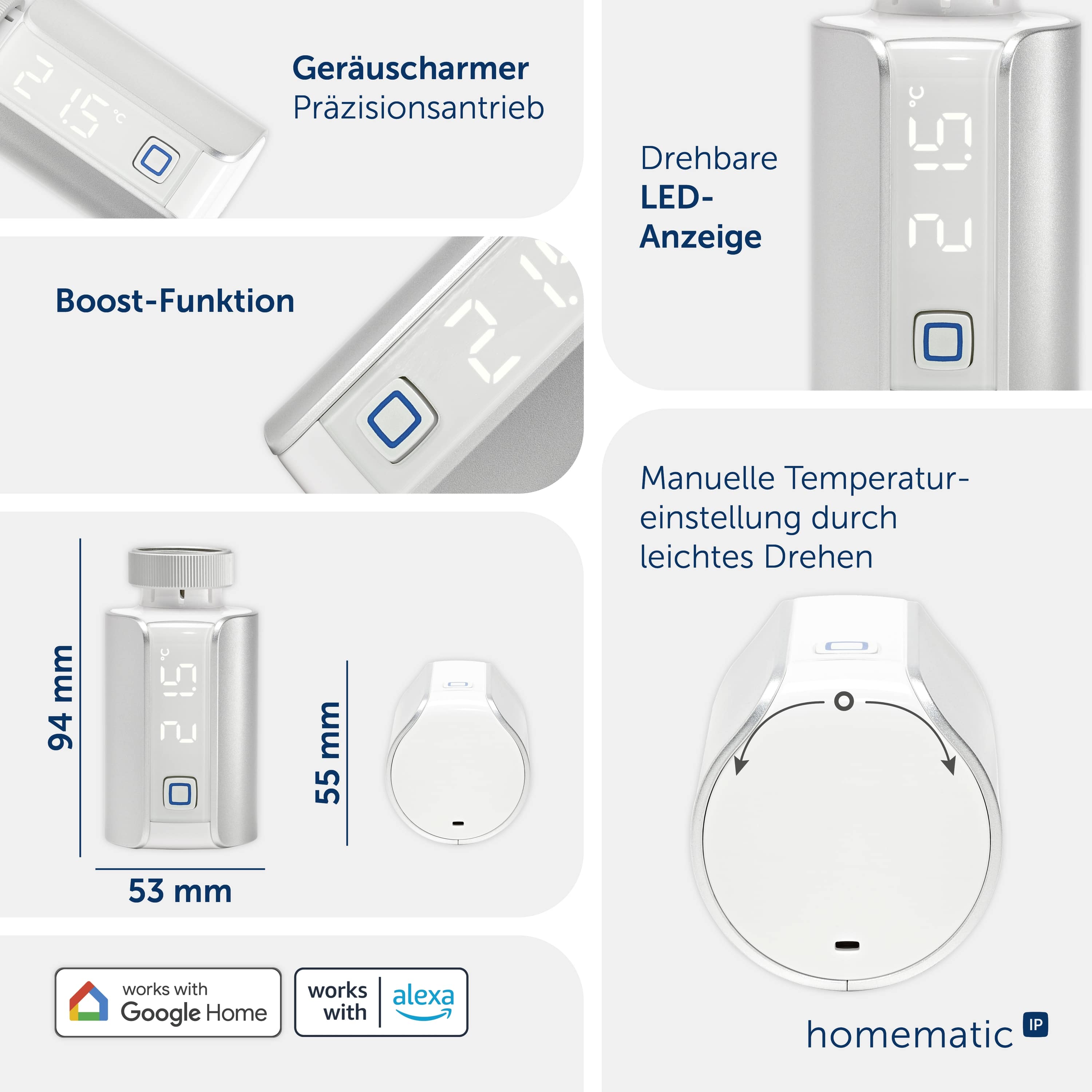 HOMEMATIC IP 156650A0, Heizkörperthermostat EVO, silber HOMEMATIC IP 156650A0, Heizkörperthermostat EVO, silber
