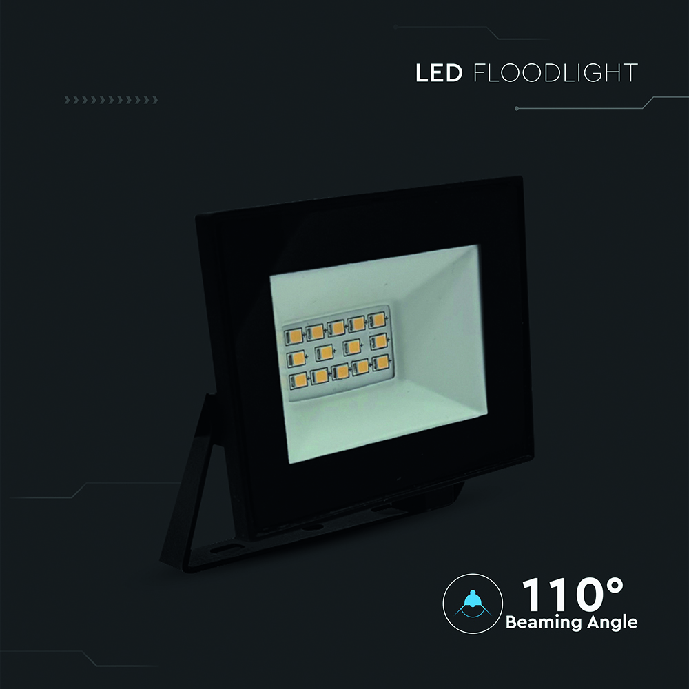 V-TAC LED-Fluter, VT-44012, 10 W, 4000K, EEK: F, 730 lm, neutralweiß, IP65, schwarz