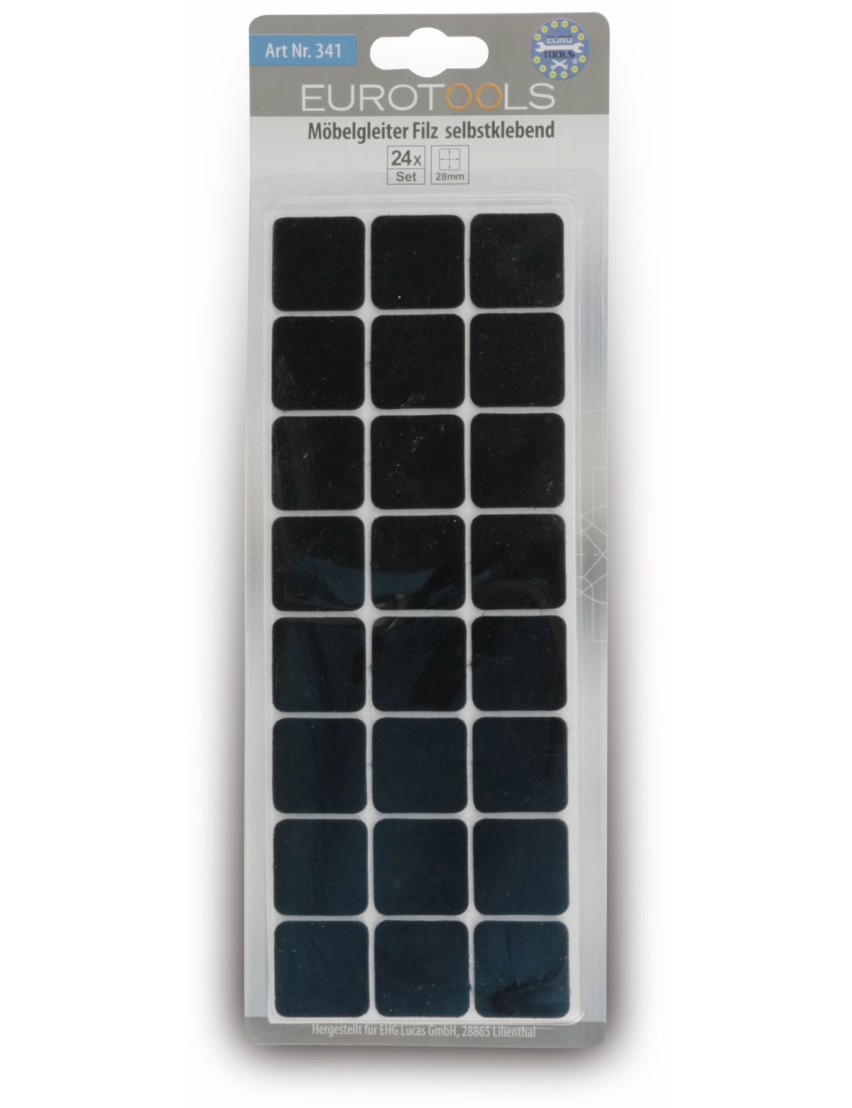 EUROTOOLS Filzgleiter 340-NBFR, 28x28 mm, schwarz, 24 Stück