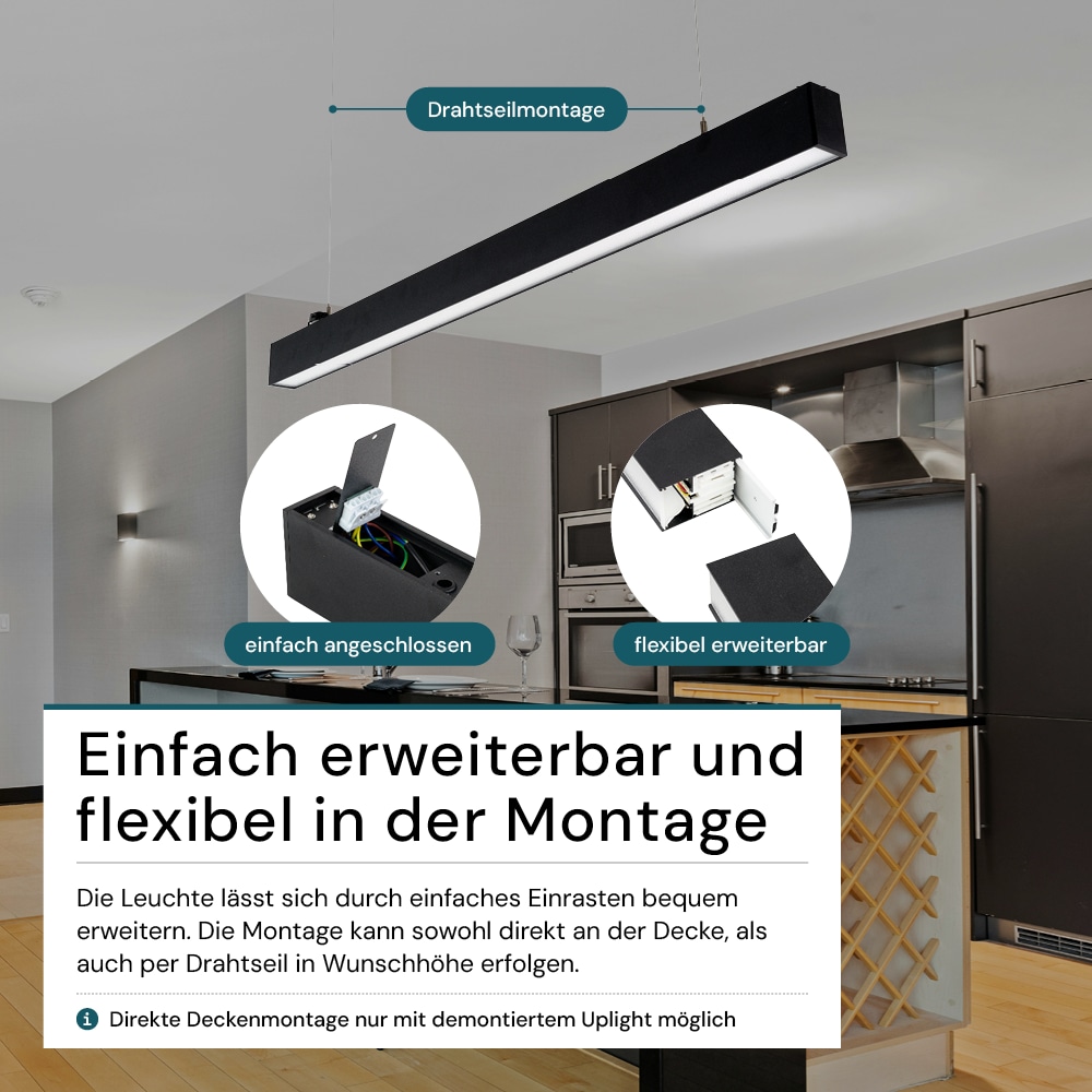 LUXULA LED-Büro-/Tresenleuchte, 30W, 3000/4000/6500K, EEK: E, 3600lm, IP20, schwarz